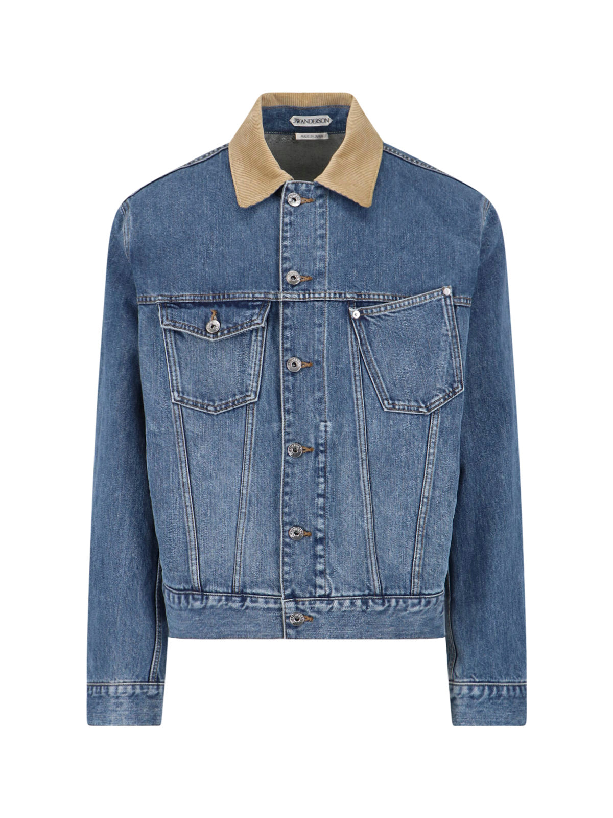 Blue Contrast Corduroy Collar Denim Jacket