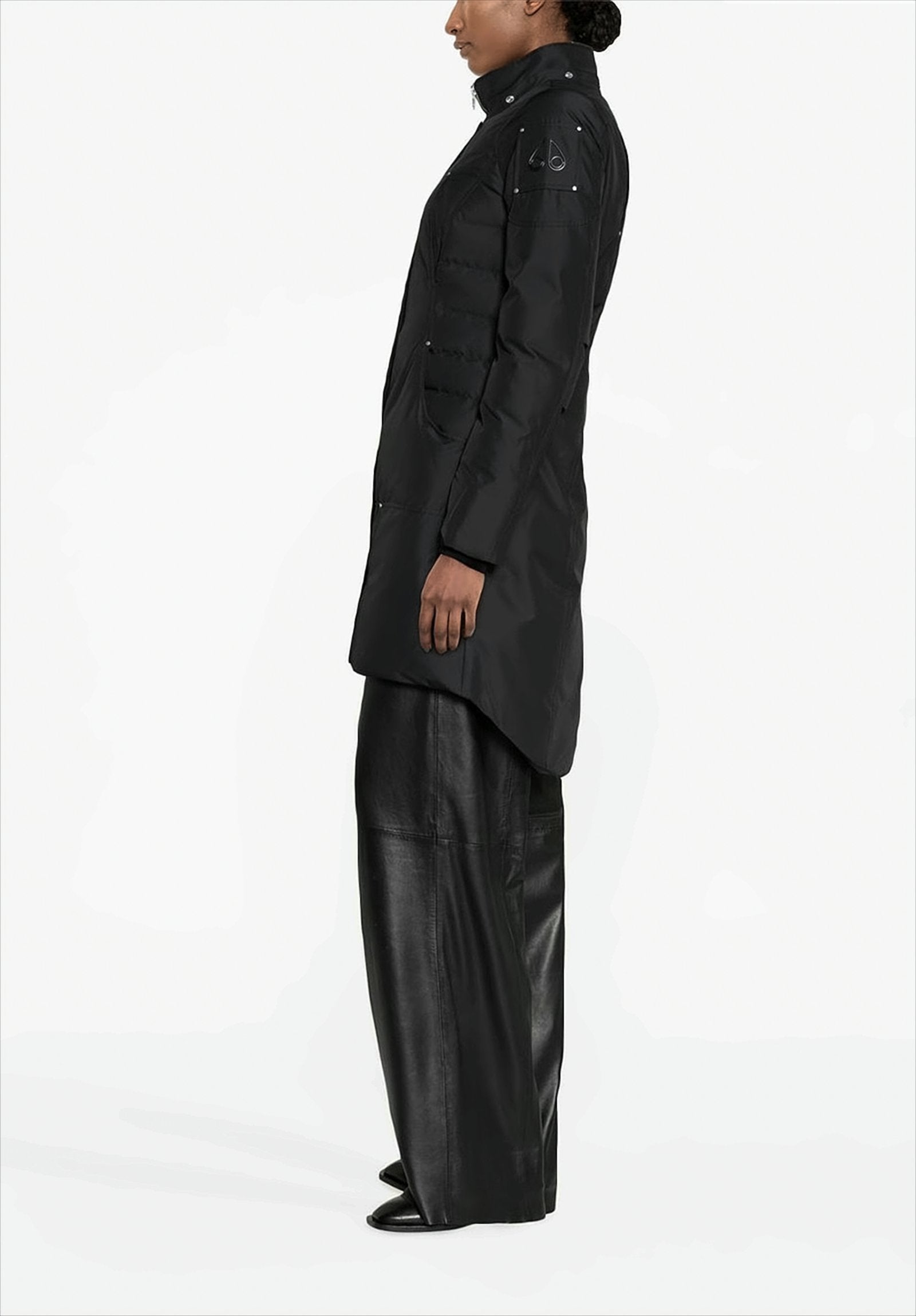 Longline Black Padded Parka with Fur-Trimmed Hood