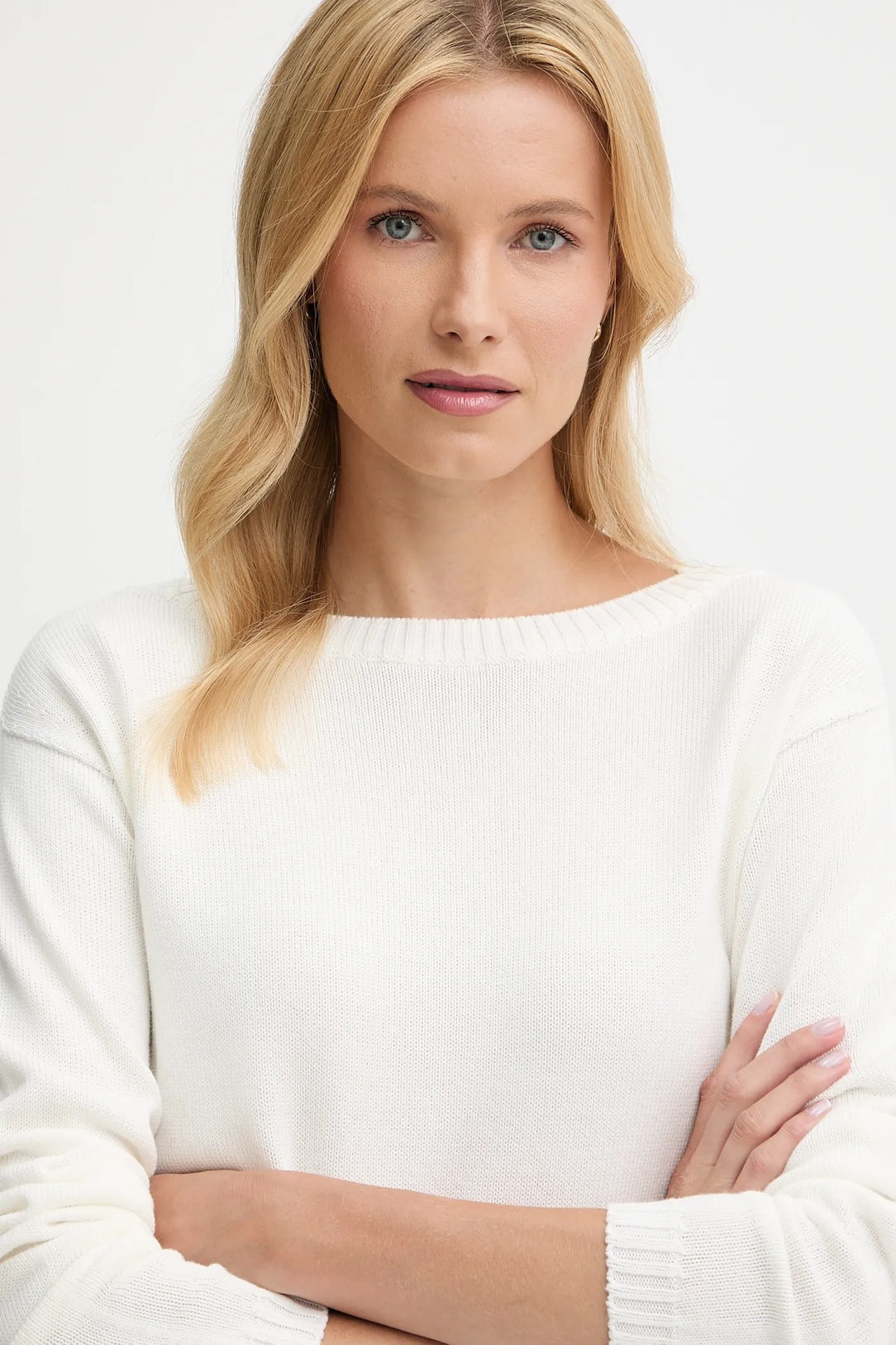 Regular-Fit White Knit Sweater With Ribbed Detailing