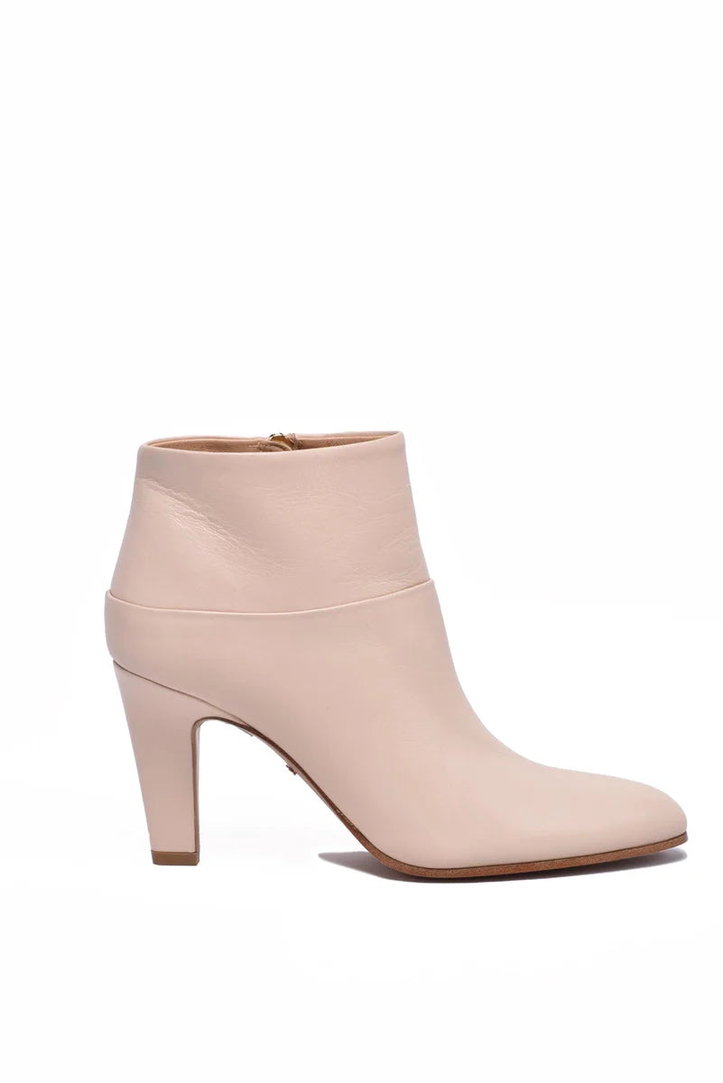 Leather Ankle Boot with Zip - Beige
