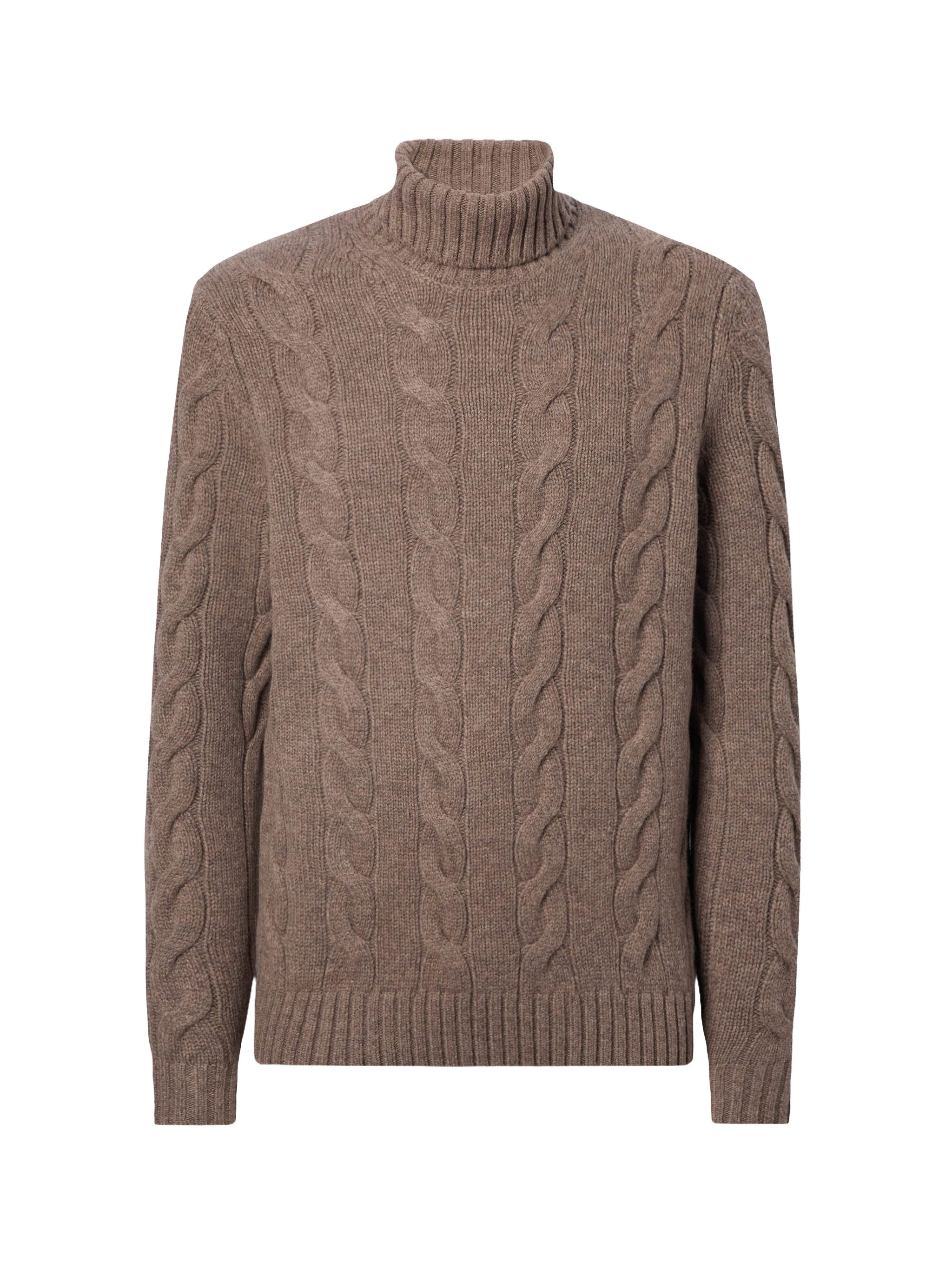 Hooded Wool Sweater With Cable Knit Design