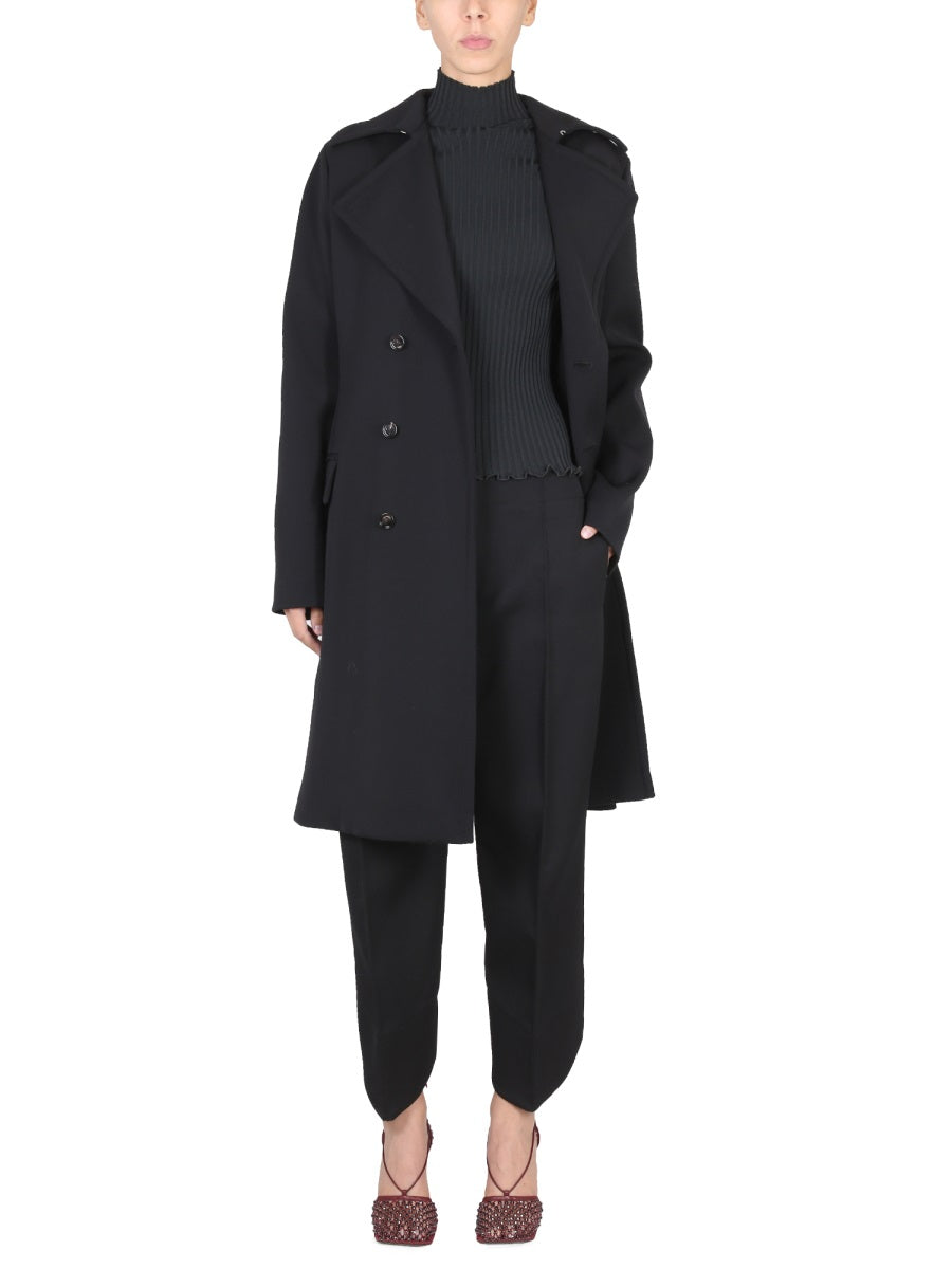 Double-Breasted Coat with Convertible Collar and Tailored Fit