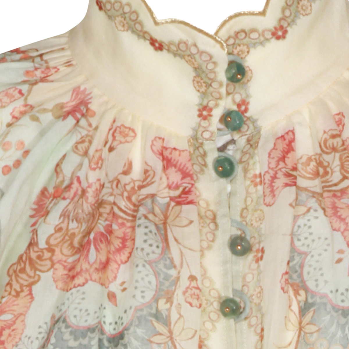 Pastel Floral Print Shirt with Scalloped Collar