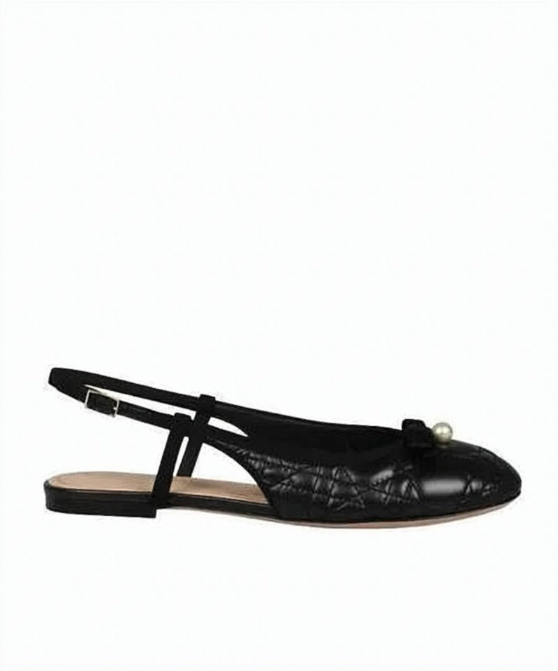 Quilted Lambskin Slingback Flats With Bow Detail
