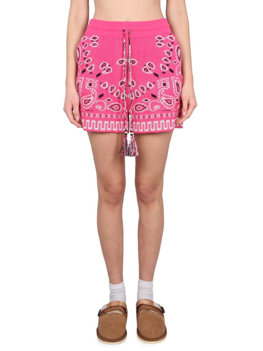 Patterned Short Bandana With Drawstring Tassels