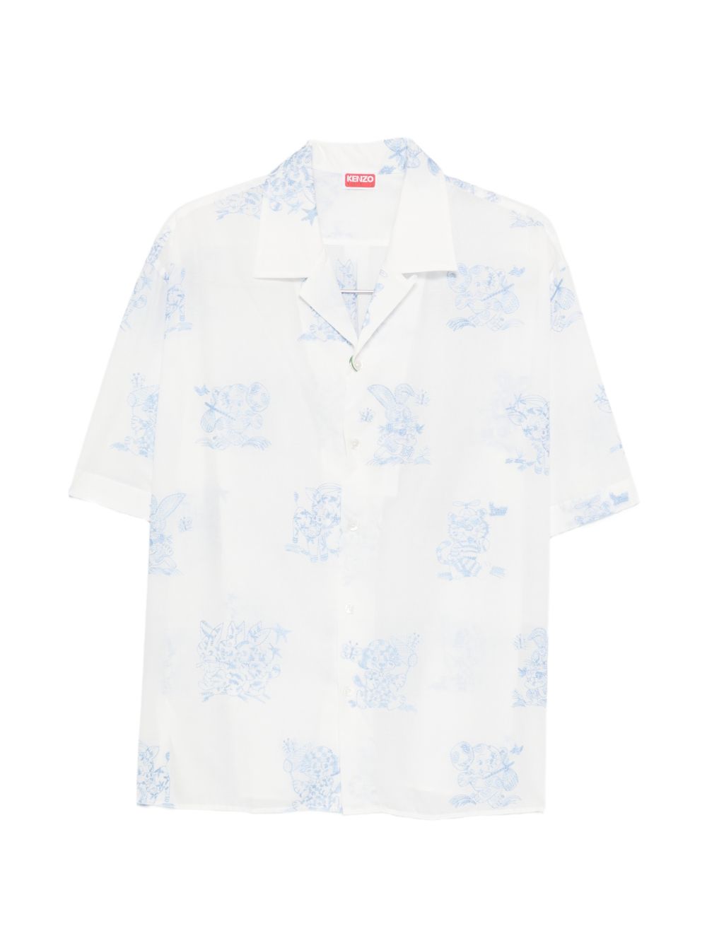Short-Sleeve Camp Collar Shirt In White Silk-Nylon Blend