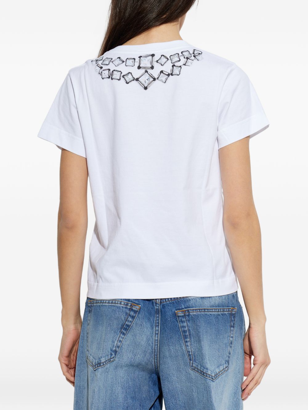 White Silk And Nylon Crew Neck Top