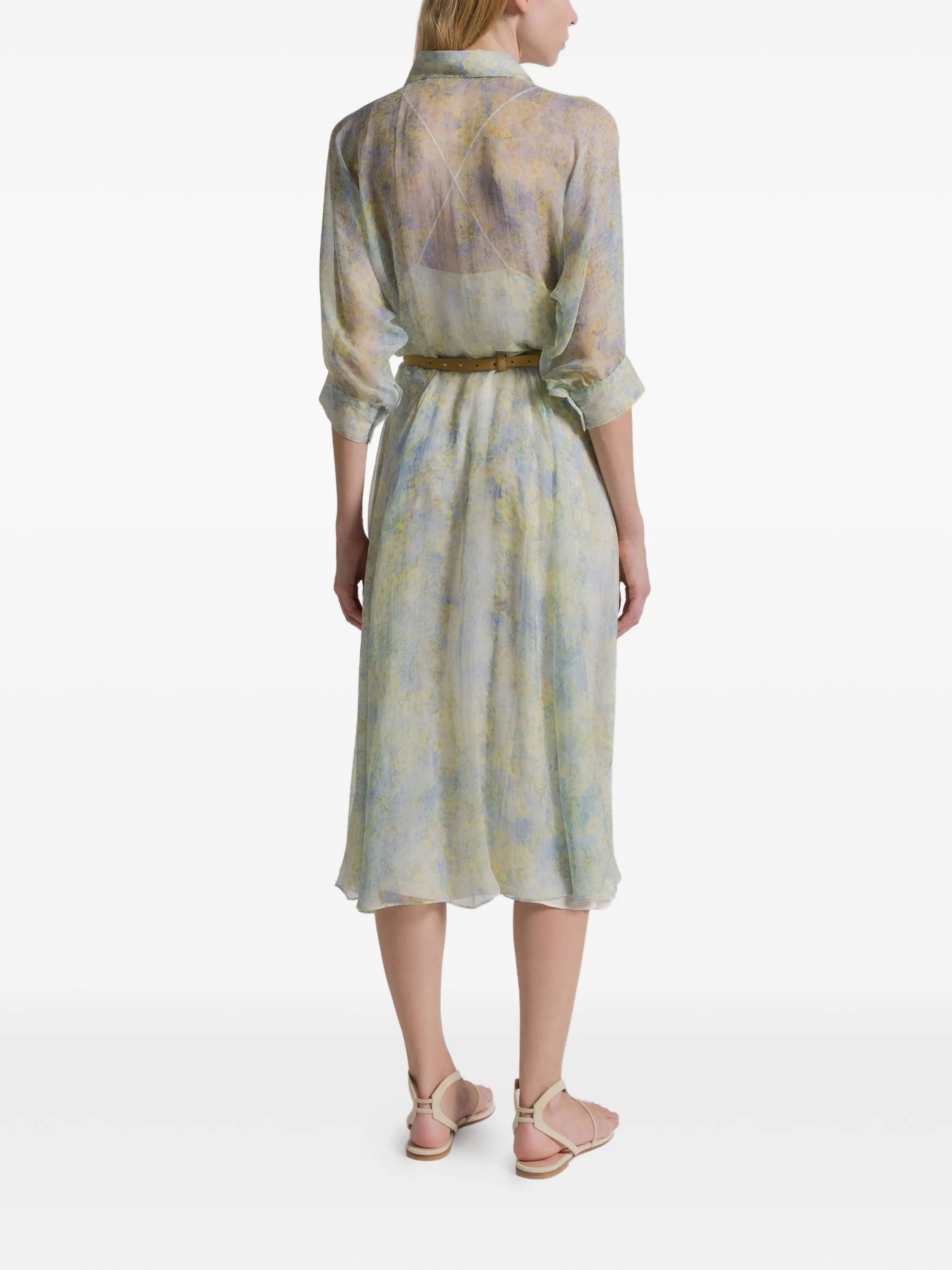 Pastel Abito Print Silk Midi Dress