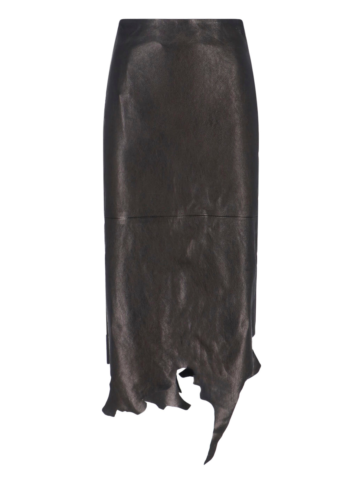 Black Asymmetrical Distressed Leather Skirt