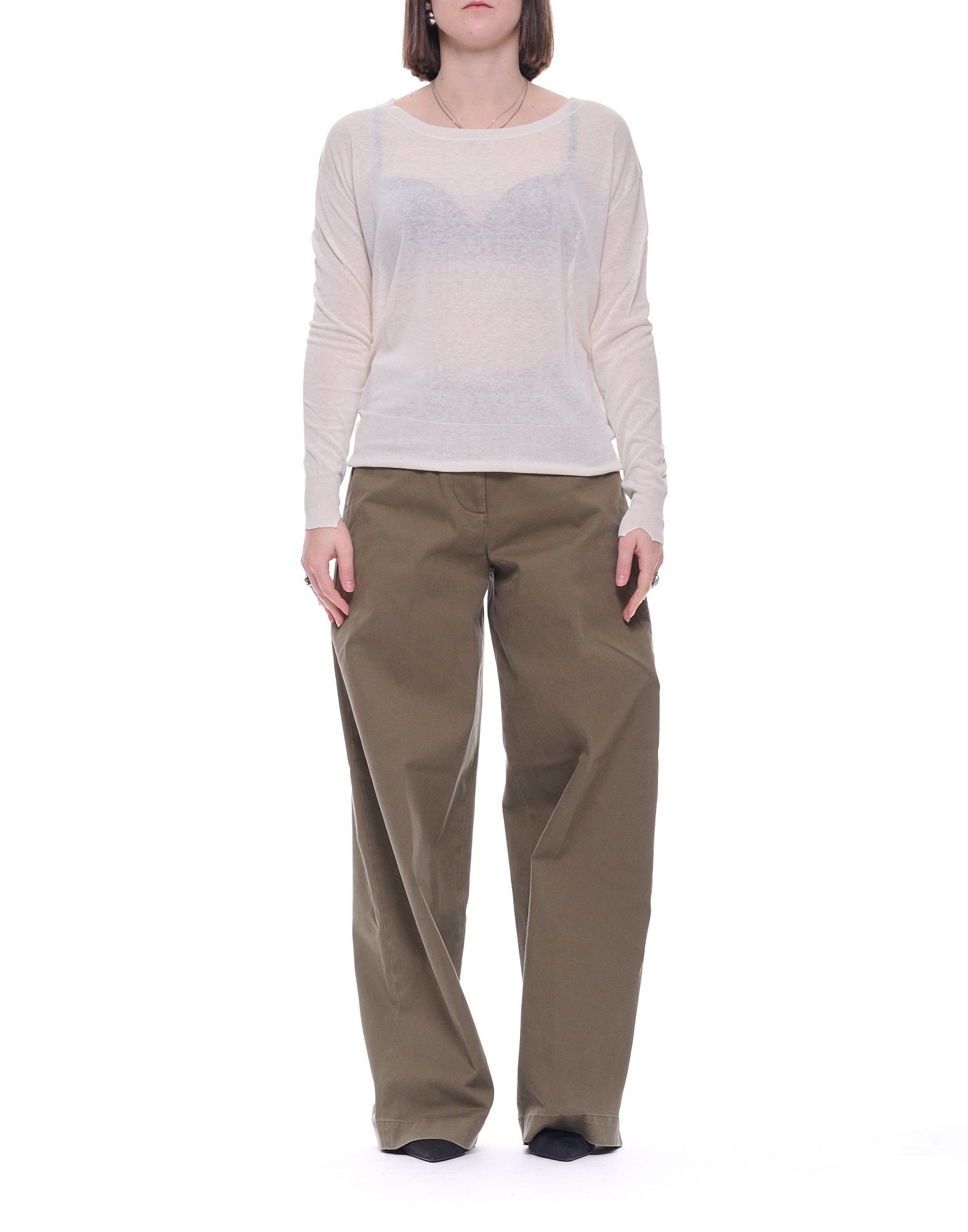 Cream Boat-Neck Silk Linen Blend Sweater