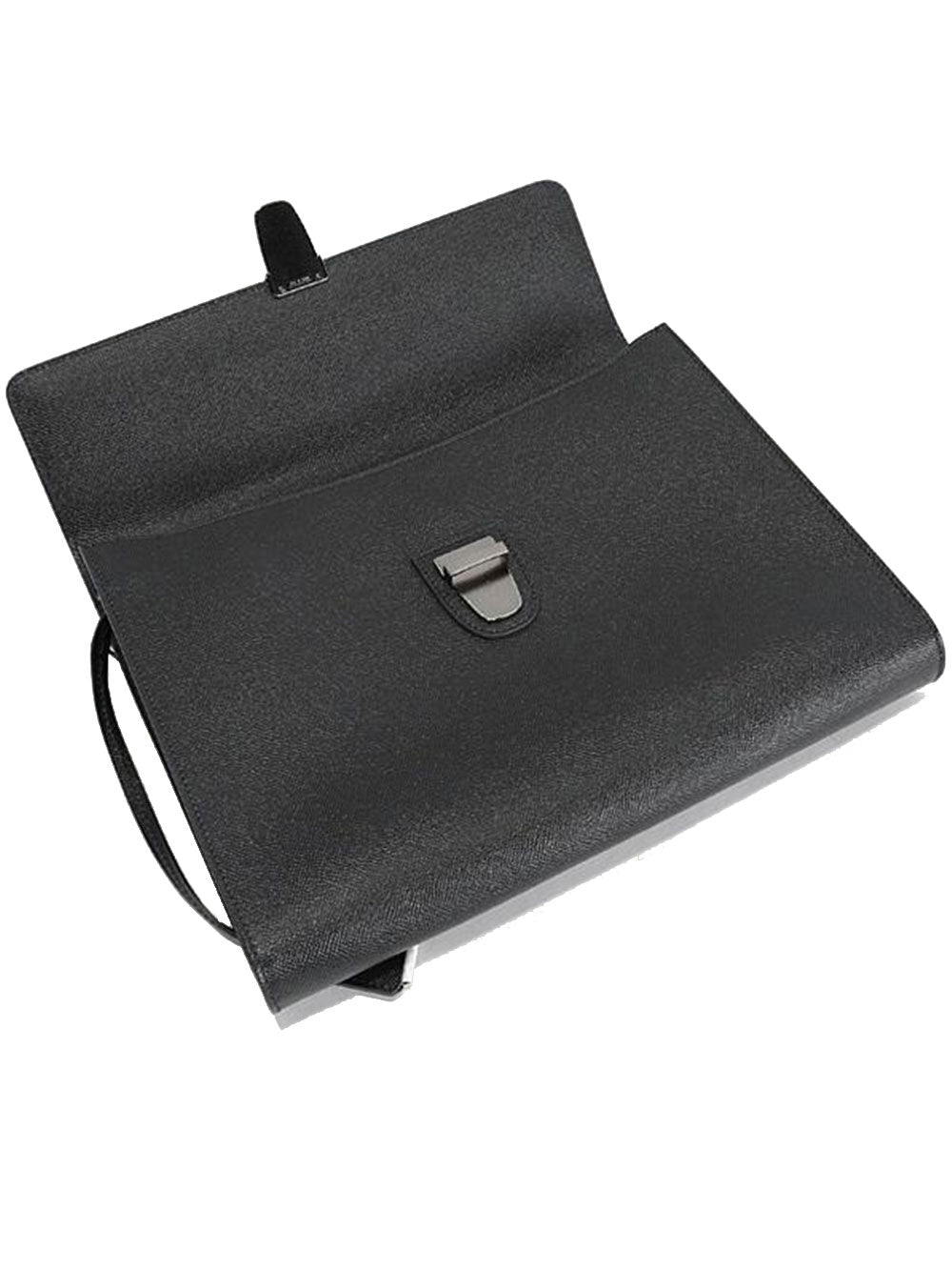 Black Rectangular Leather Metal Buckle Briefcase