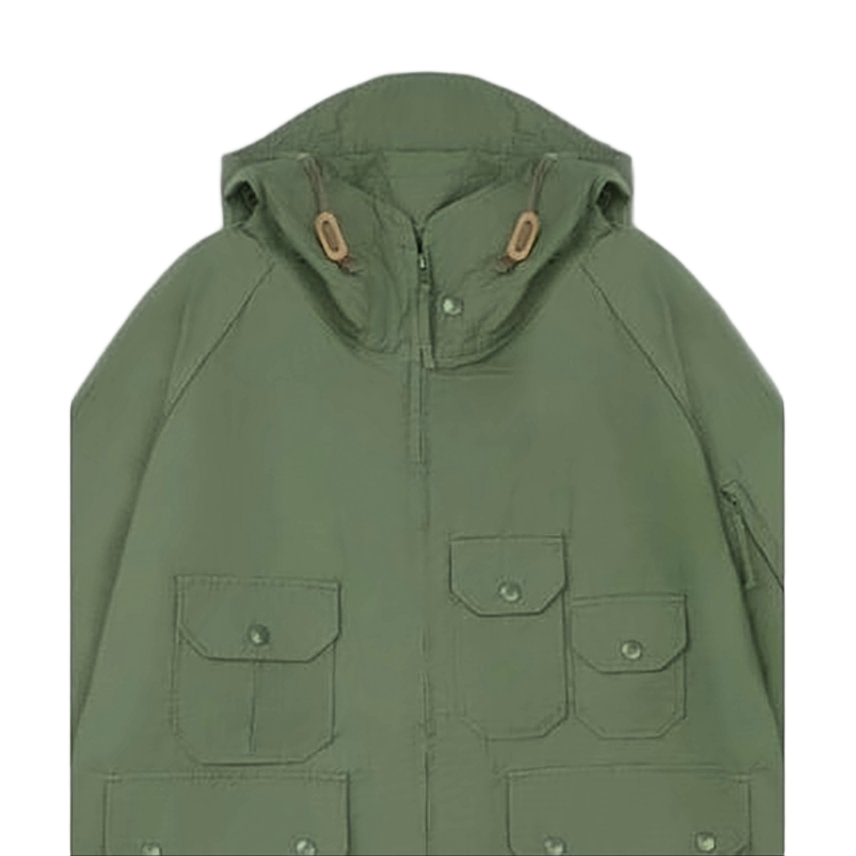 Hooded Olive Green Jacket with Snap Pockets