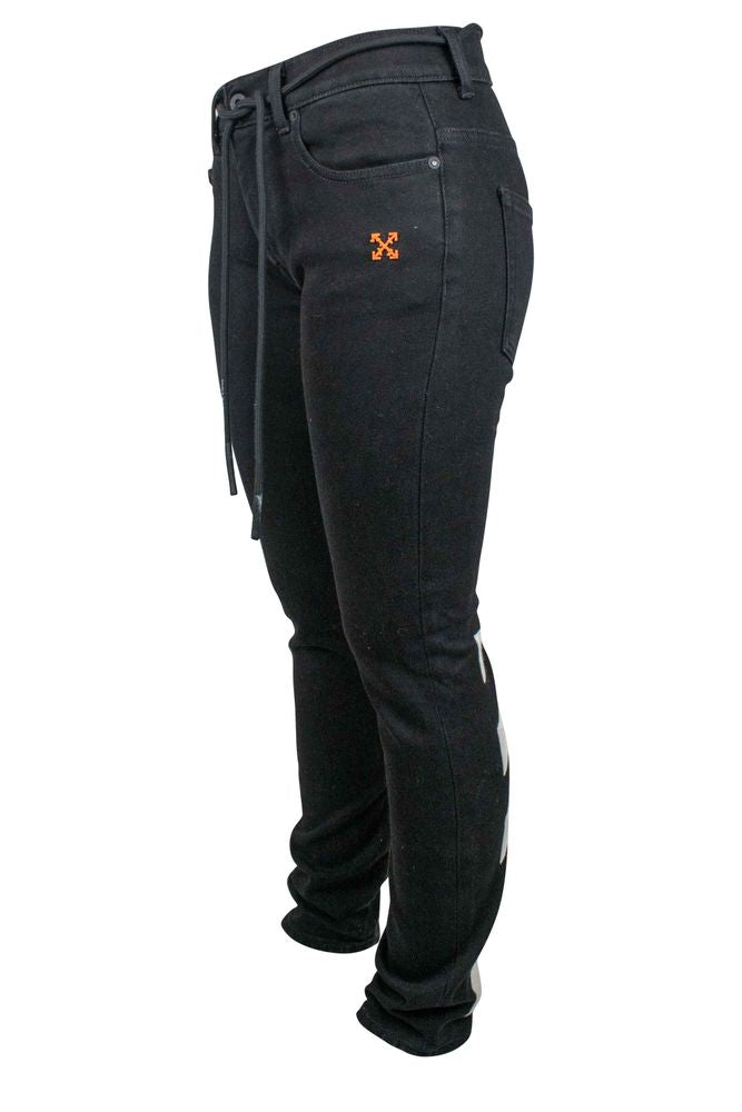 Slim-Fit Black Denim Jeans With Distinctive Stripes
