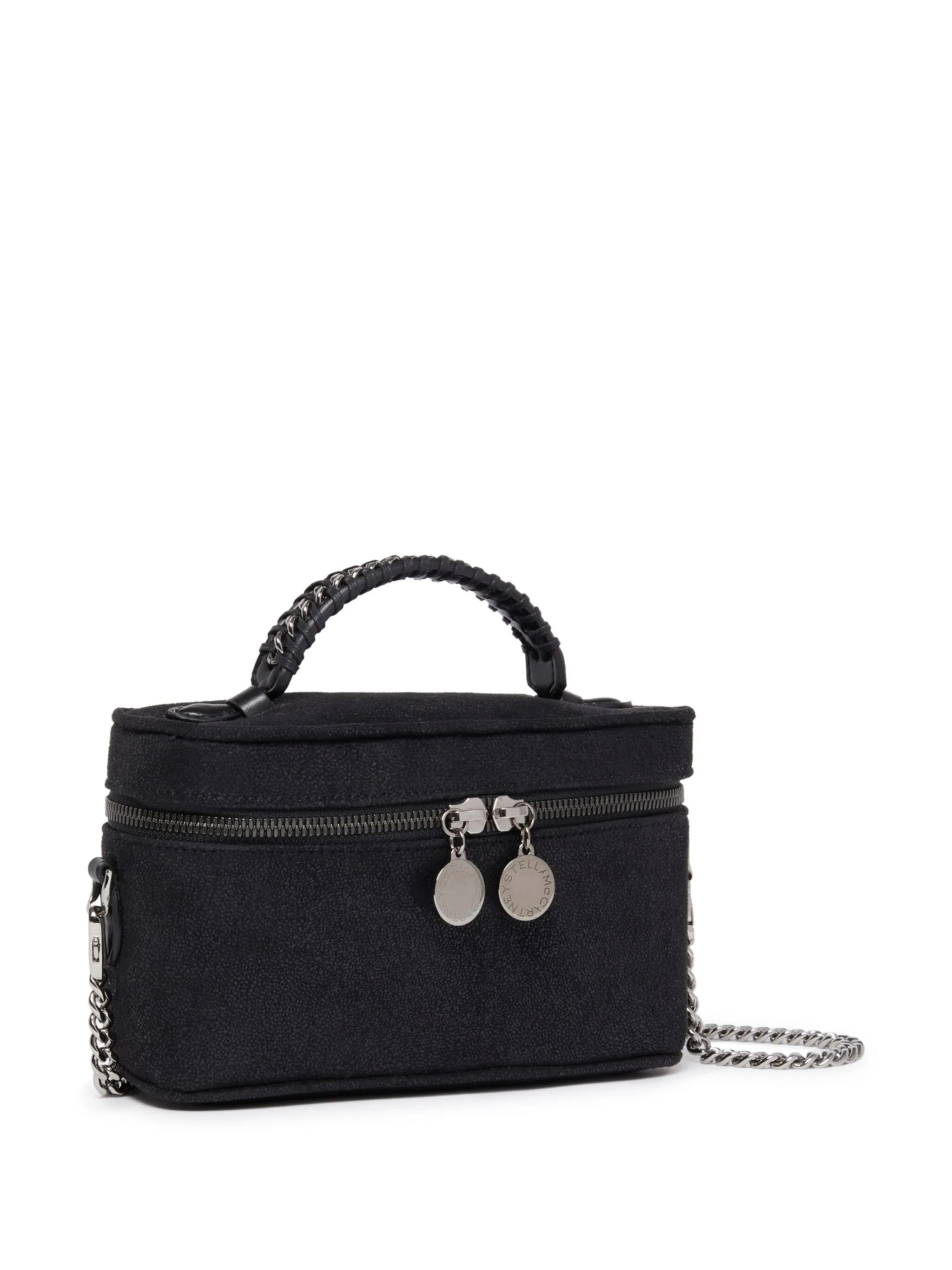 Textured Black Vanity Case With Braided Handle