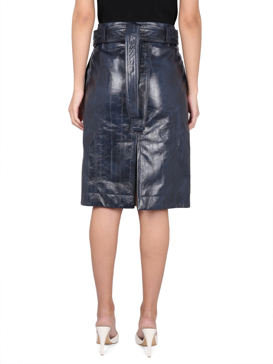 Embossed Nappa Leather Midi Skirt