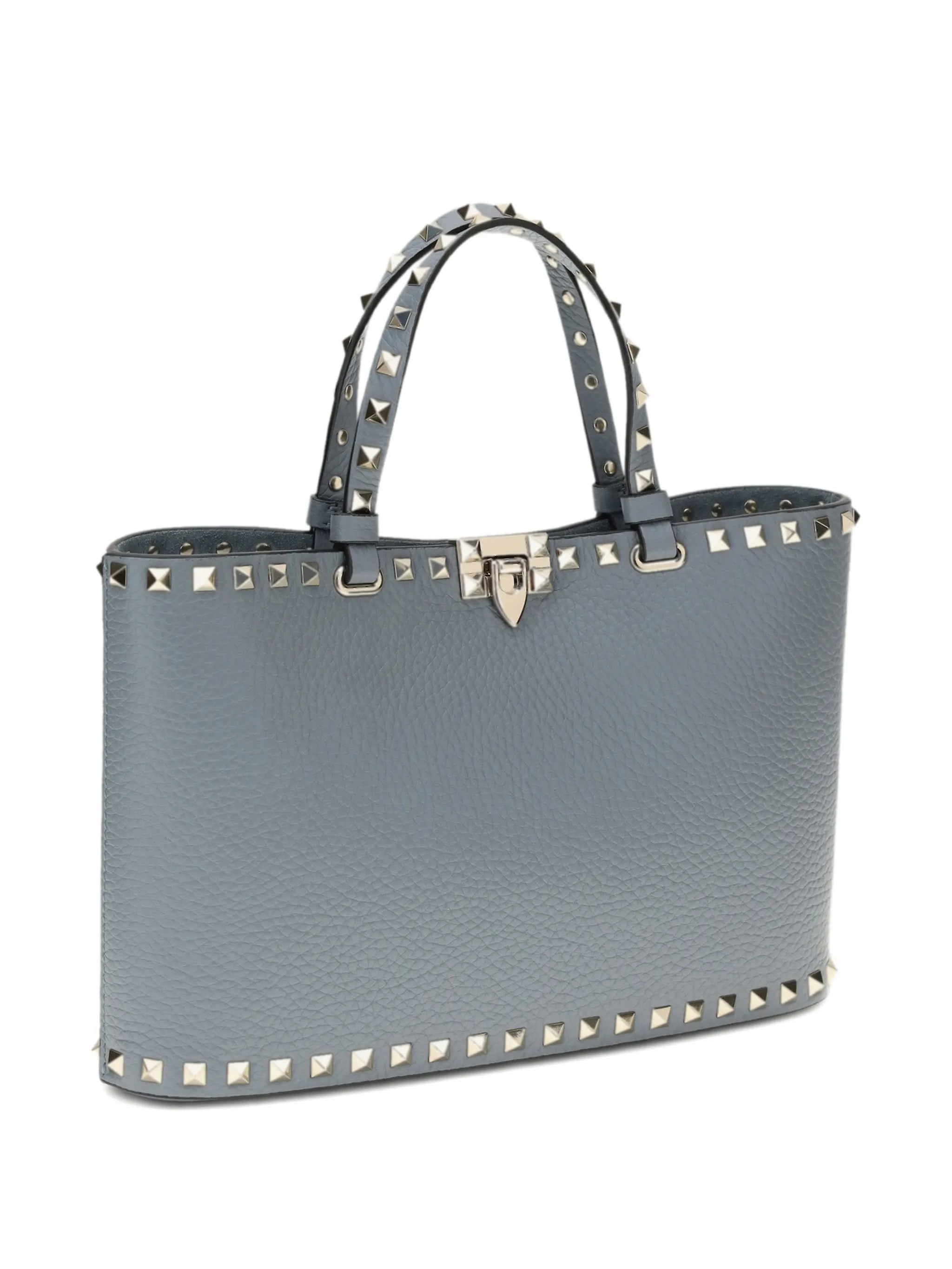 Black Structured Textured Leather Studded Tote