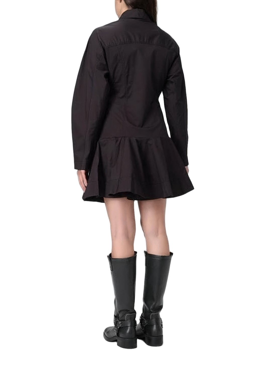 Structured Black Midi Dress with Ruffled Hem