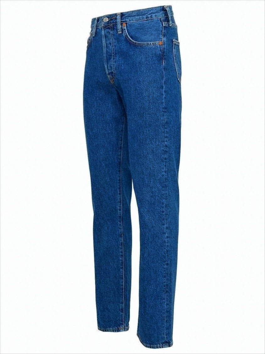 Mid-Blue Denim Pants With Traditional Five-Pocket Styling