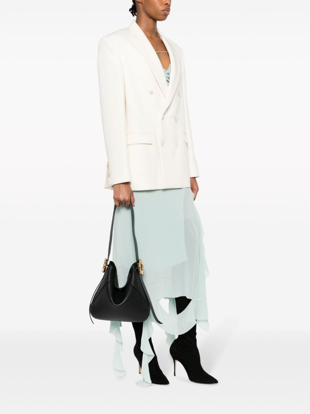 Sculptural Black Calf Leather Shoulder Bag