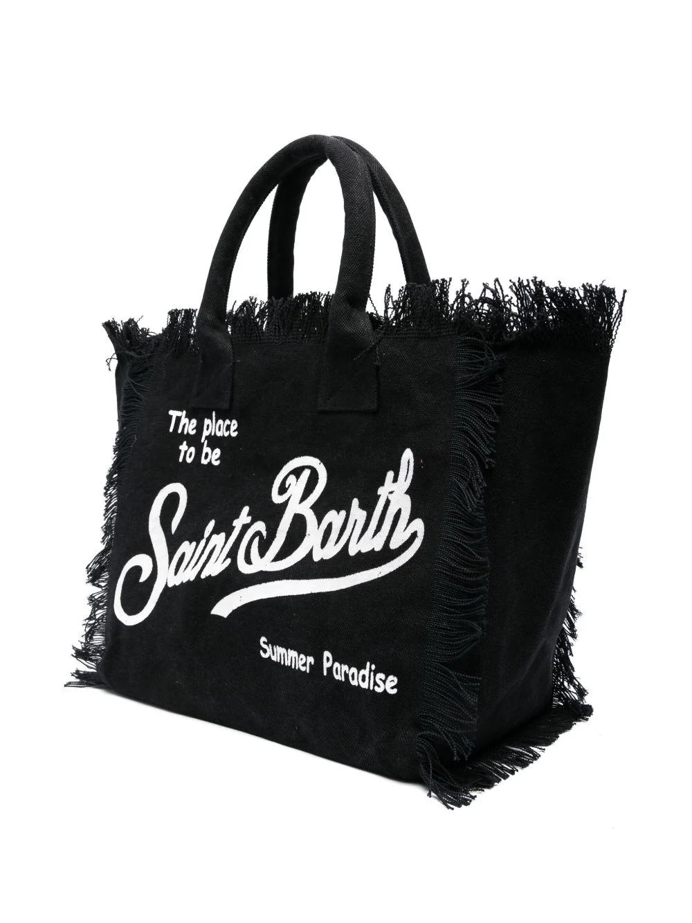 Frayed Edge Black Tote Bag with Striking Text