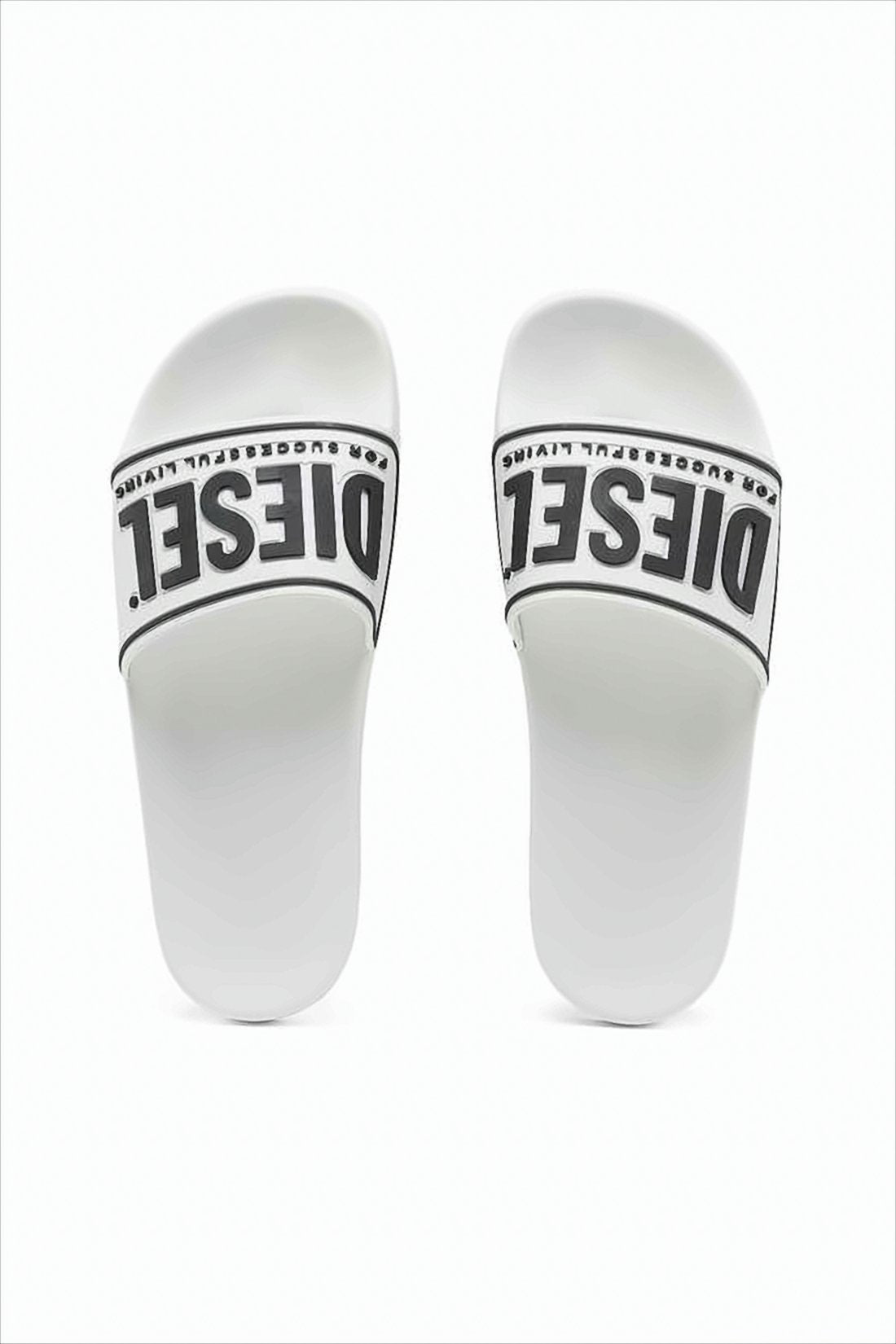 White Slide Sandals with Bold Branding