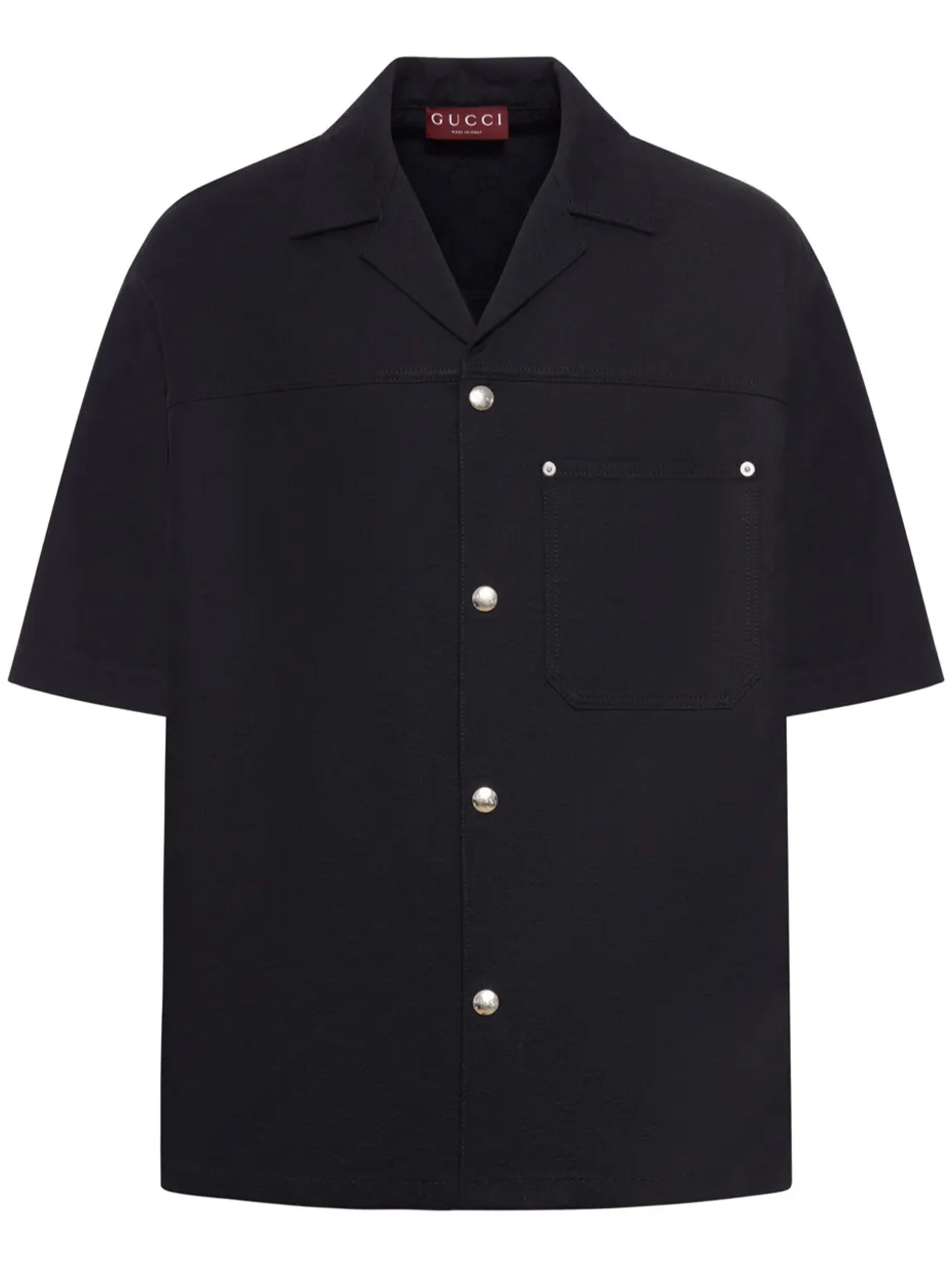 Black Boxy Short-Sleeved Camp Collar Shirt