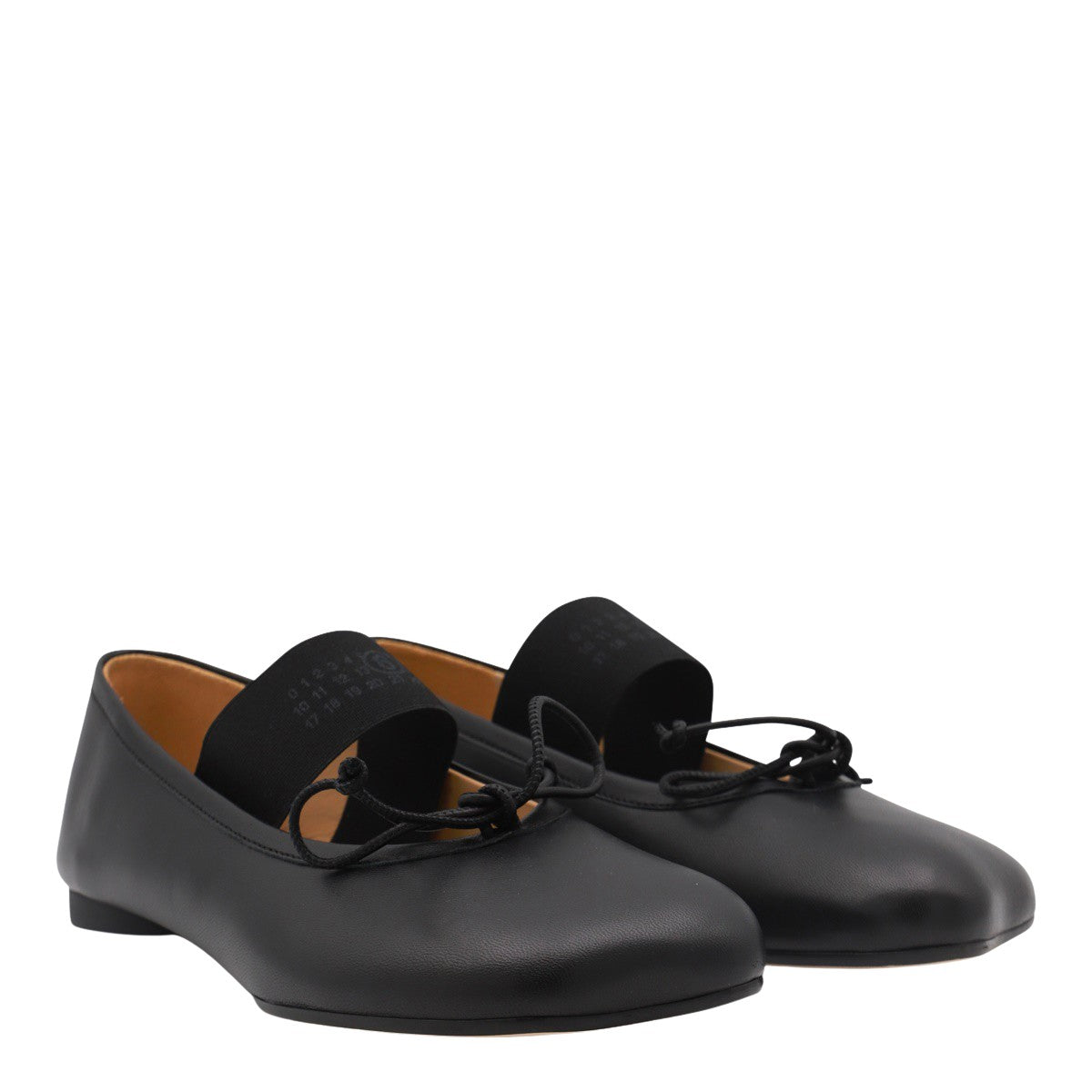 Smooth Black Leather Flats with Bow Detail