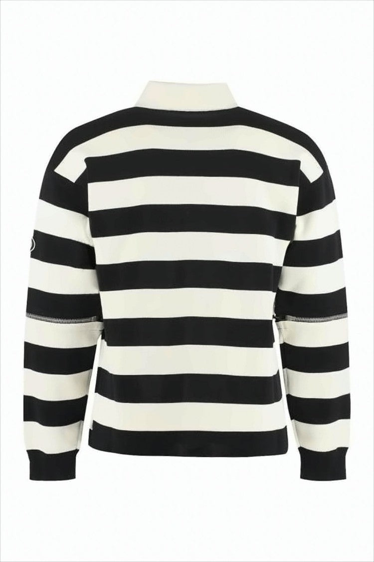 Bold Horizontal Striped Long-Sleeved Polo Shirt