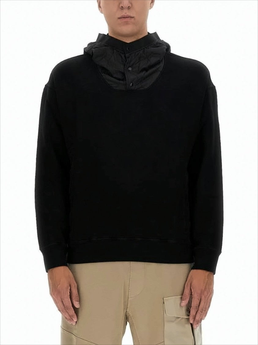 Black Pullover Hoodie with Textured Hood