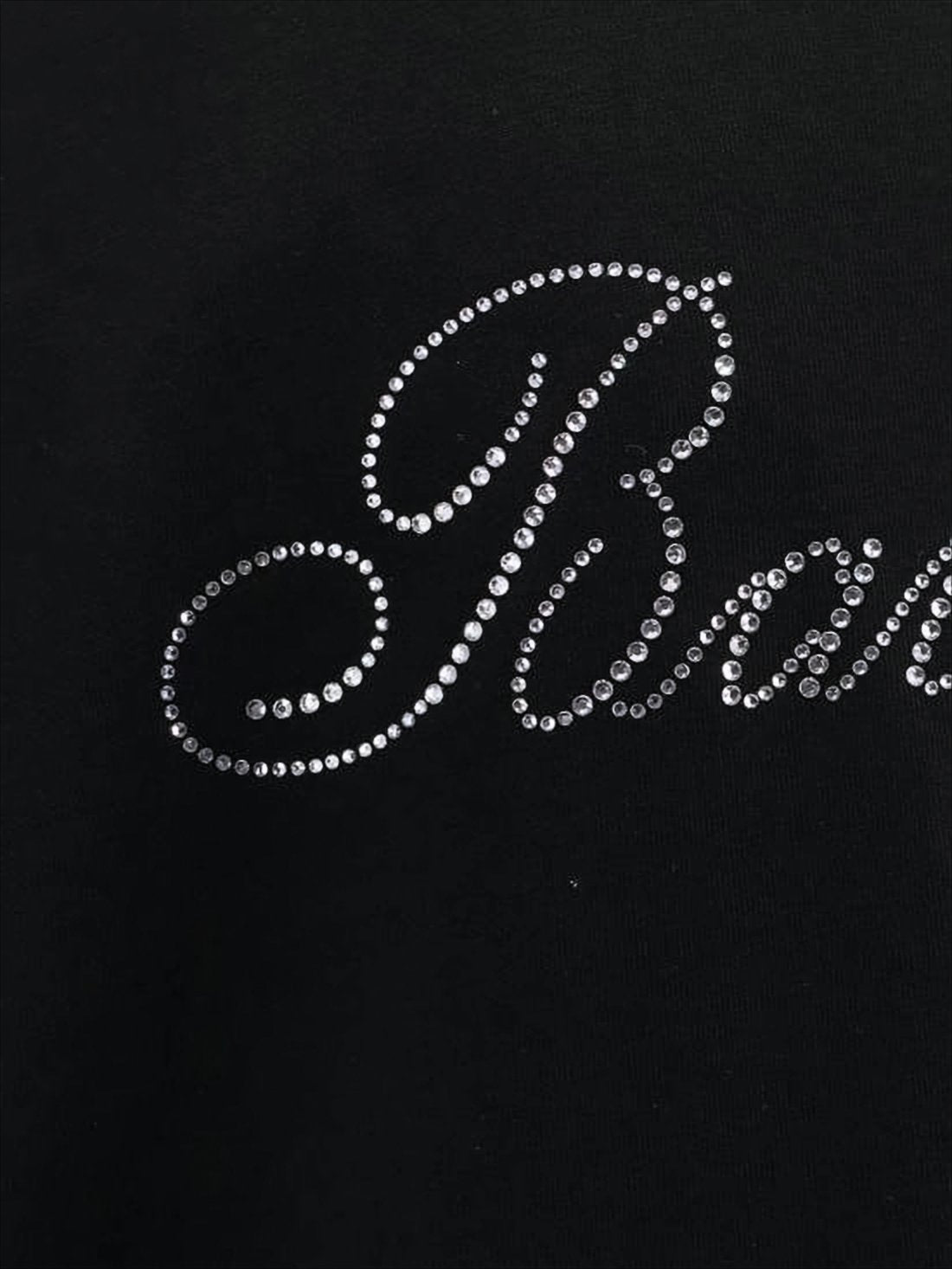 Rhinestone-Embellished Black Short-Sleeve T-Shirt