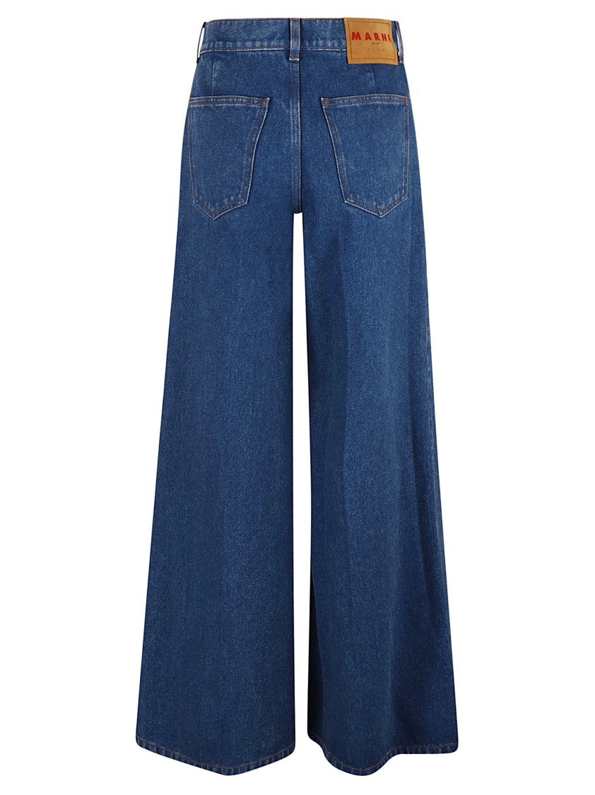High-Waisted Wide-Leg Jeans With Embroidered Logo