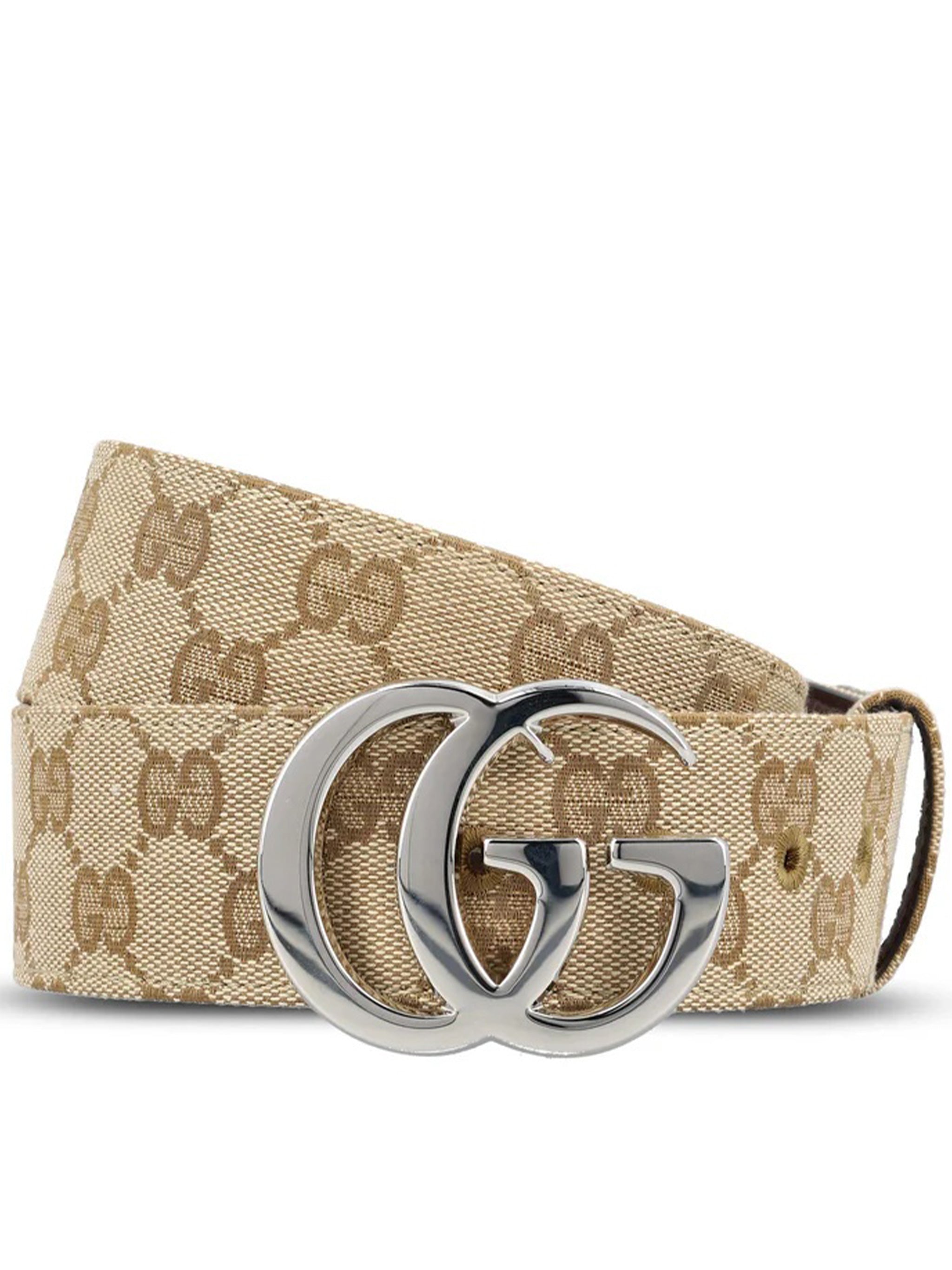 Beige Interlocking Double-G Pattern Slim Belt
