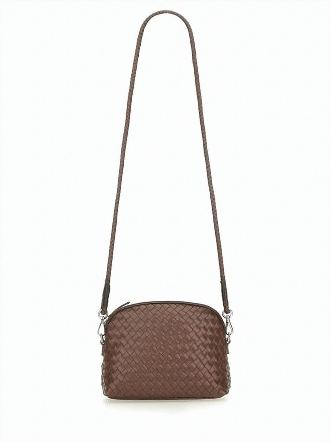 Compact Brown Woven Crossbody Bag