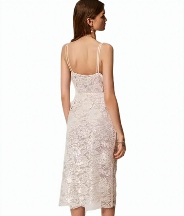 Lace Sequin Midi Slip Dress