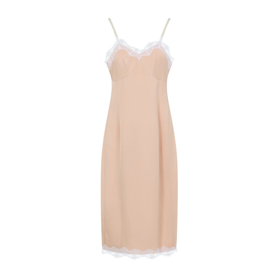 Nude Midi Dress With Lace Trim