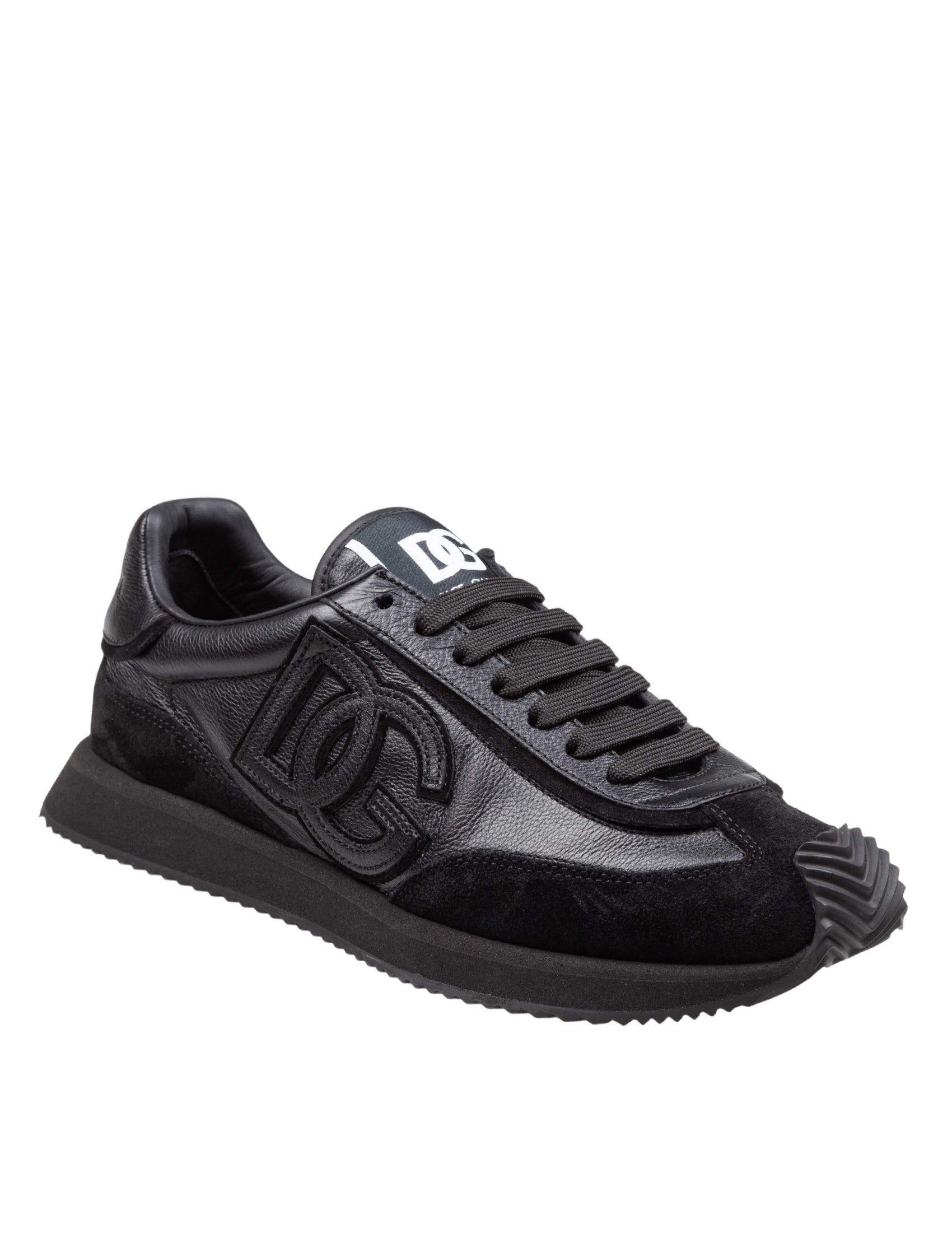 Black Leather and Suede Cushion Sneaker