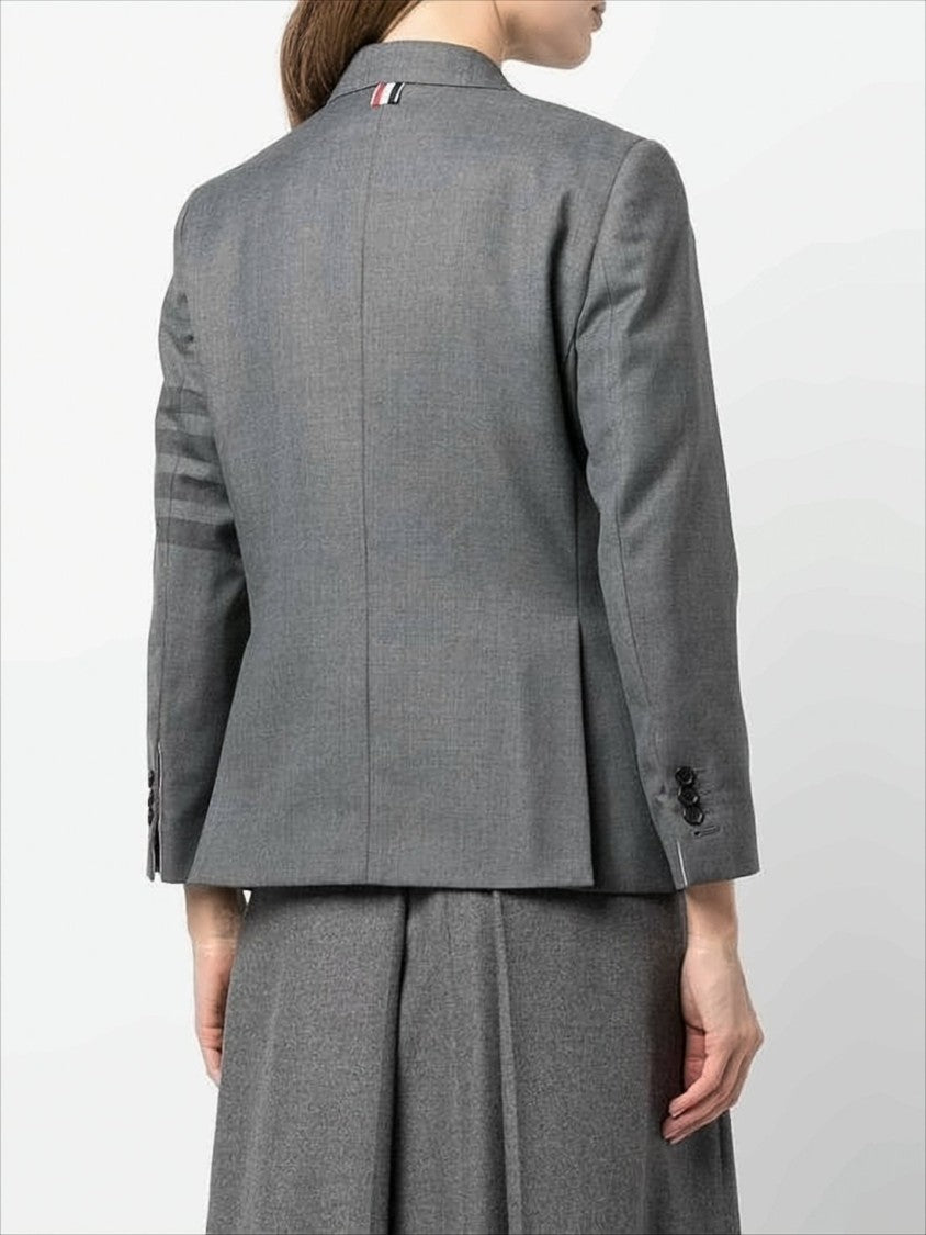 Tailored Grey Wool-Blend Suit Jacket with Signature Stripes