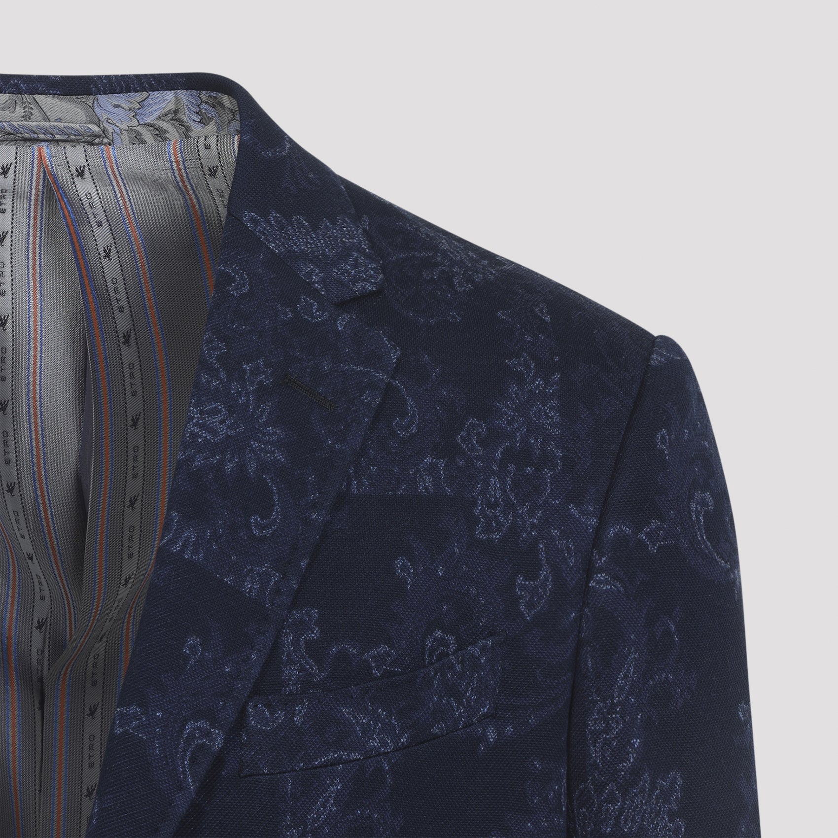 Tailored Blue Cotton Blazer With Subtle Paisley Pattern