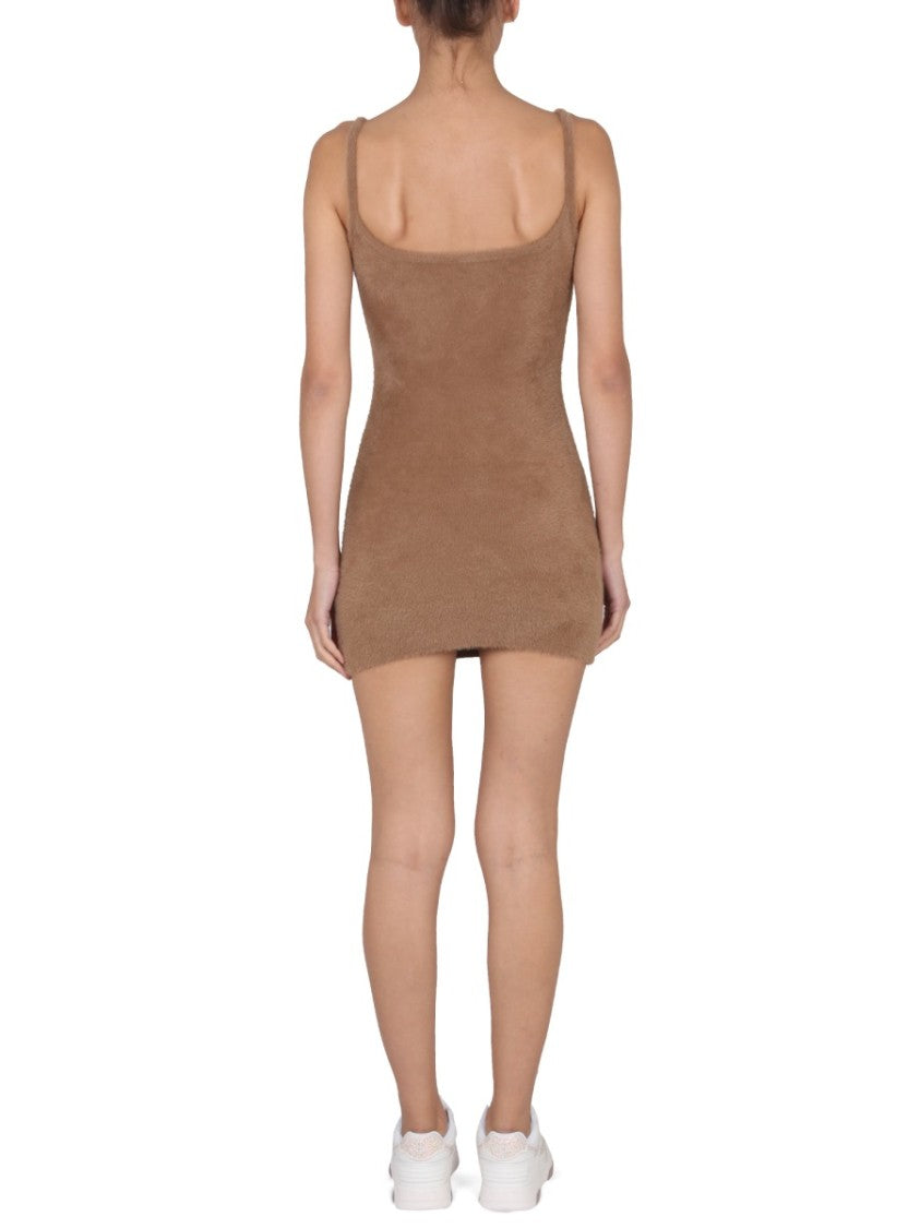 Fuzzy Mini Dress With Round Neckline