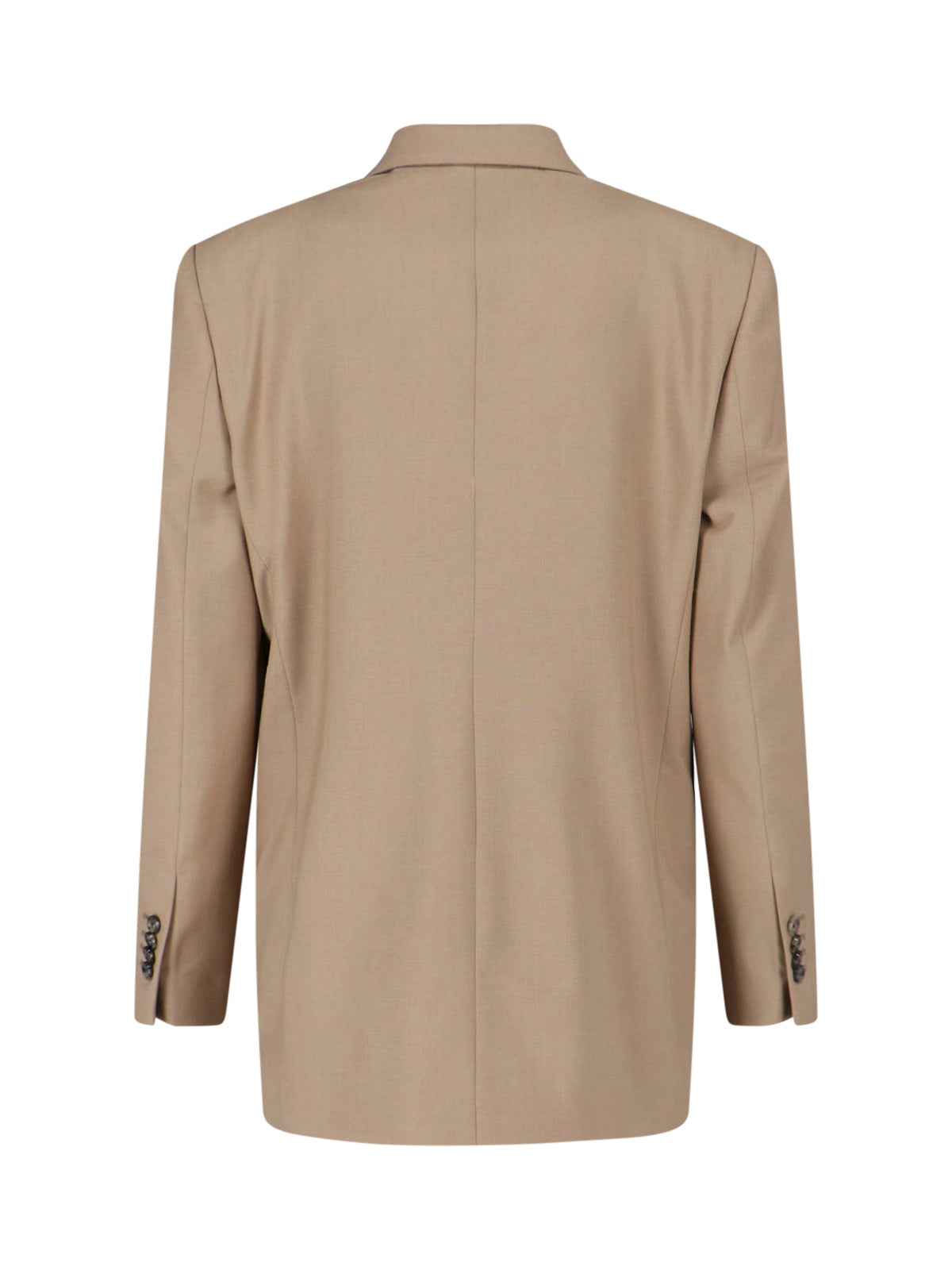 Beige Double-Breasted Wool Blend Blazer