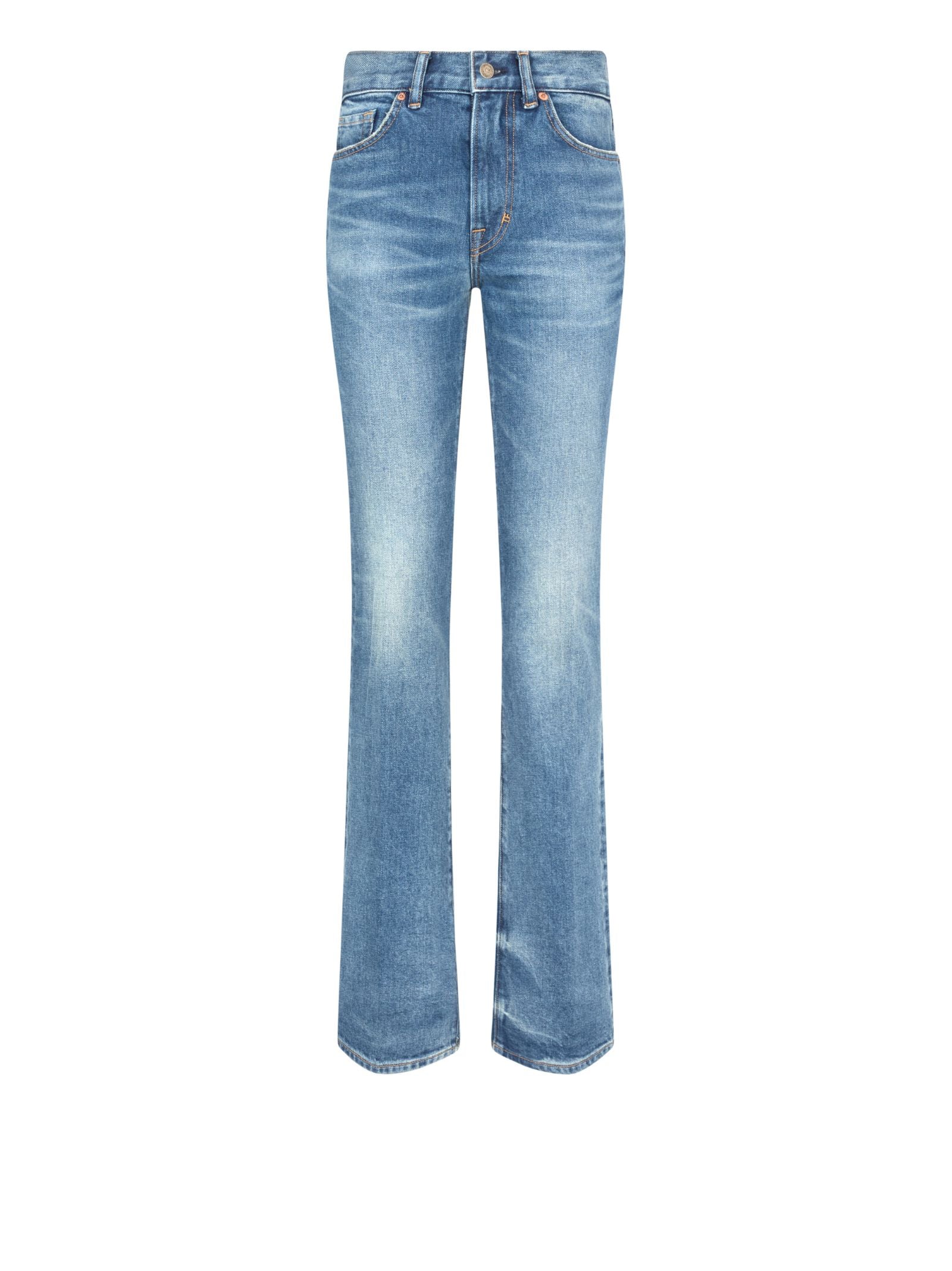 Flared Denim Jeans With Stonewashed Finish