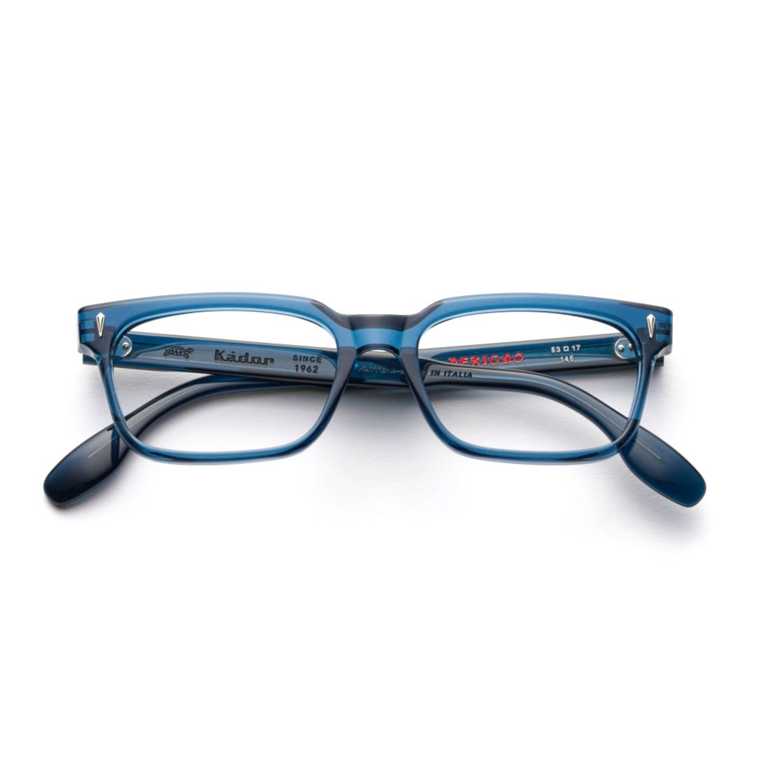Pekigno-53 Translucent Blue Rectangular Frame Eyeglasses with Metallic Accents