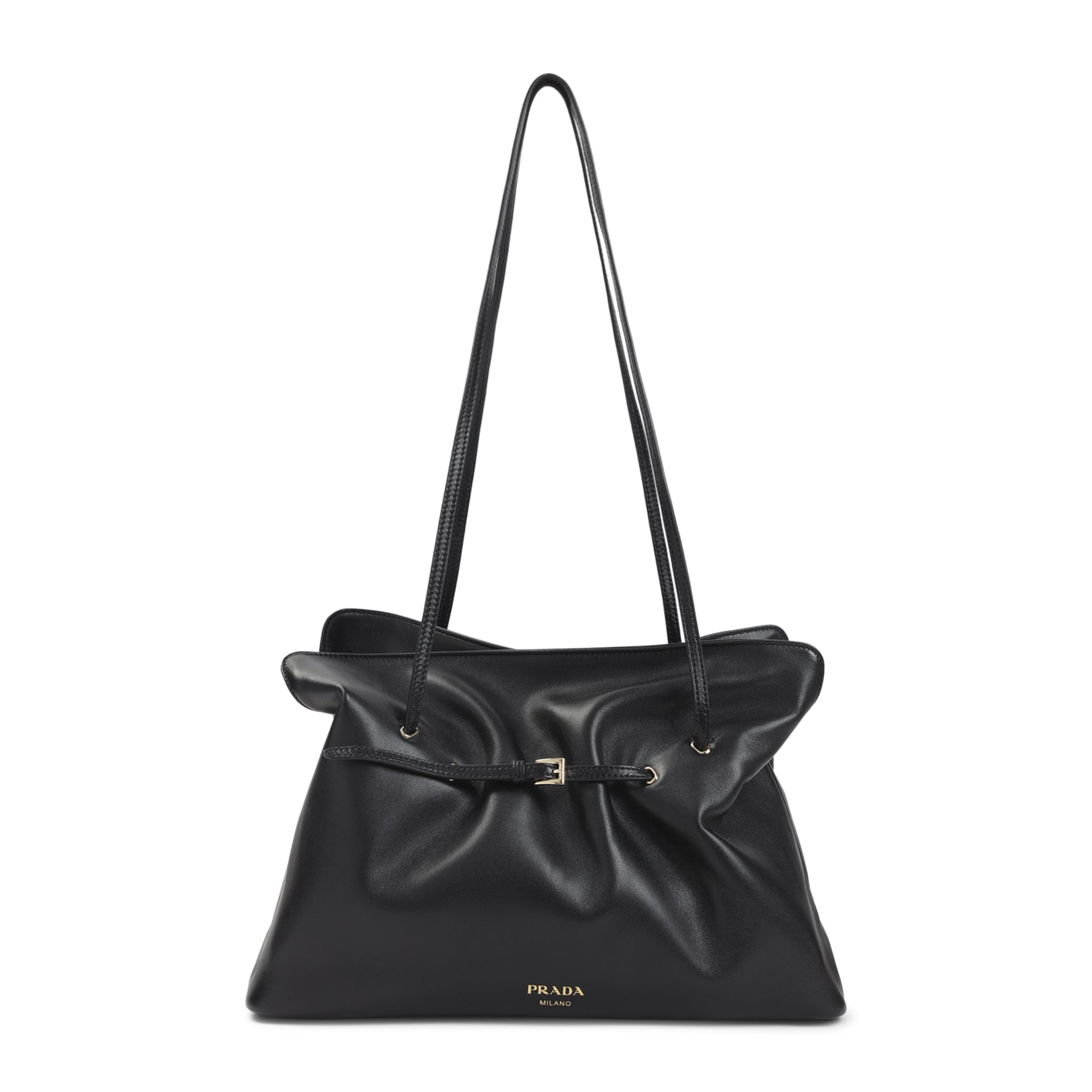 Minimalist Black Lamb Leather Shoulder Bag