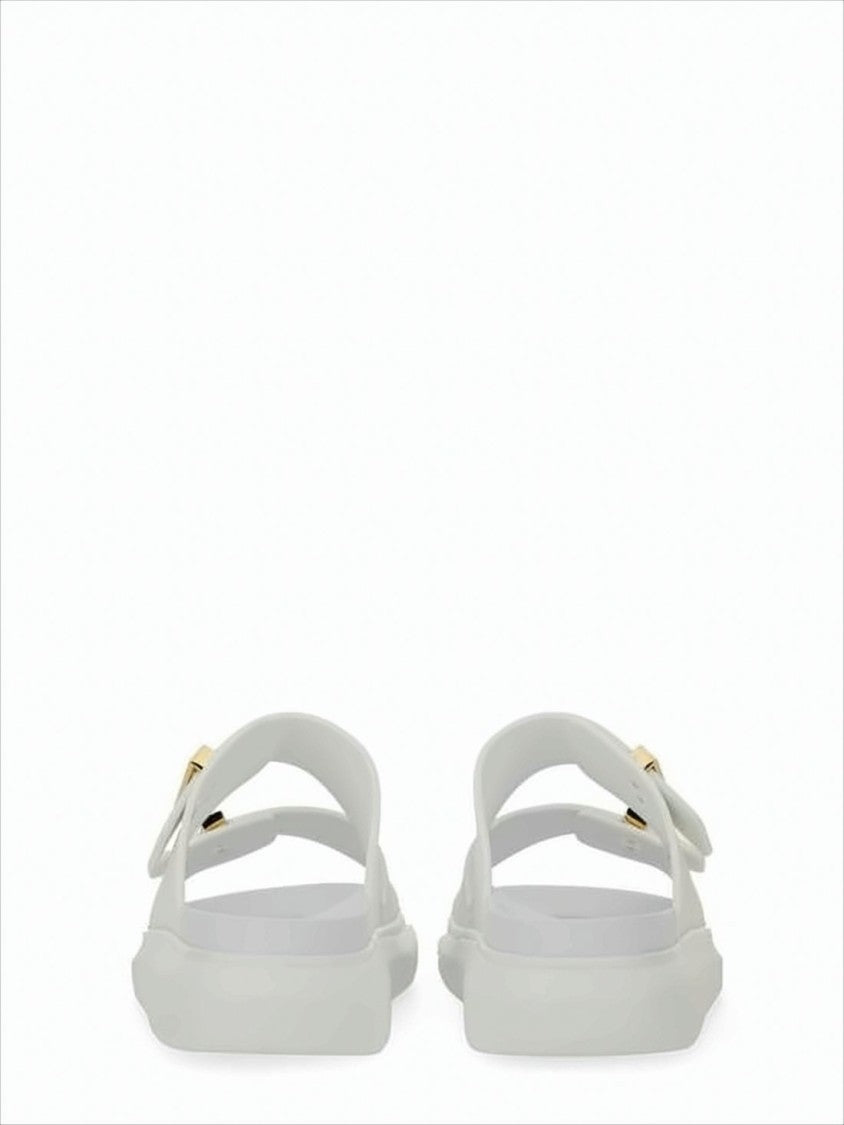 Minimalist Rubber Slip-On Mules with Gold-Tone Buckles