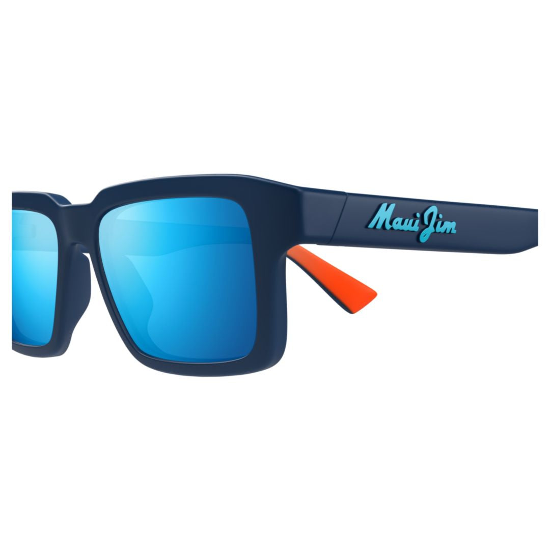 Kahiko Rectangular Frame Sunglasses with Reflective Blue Lenses