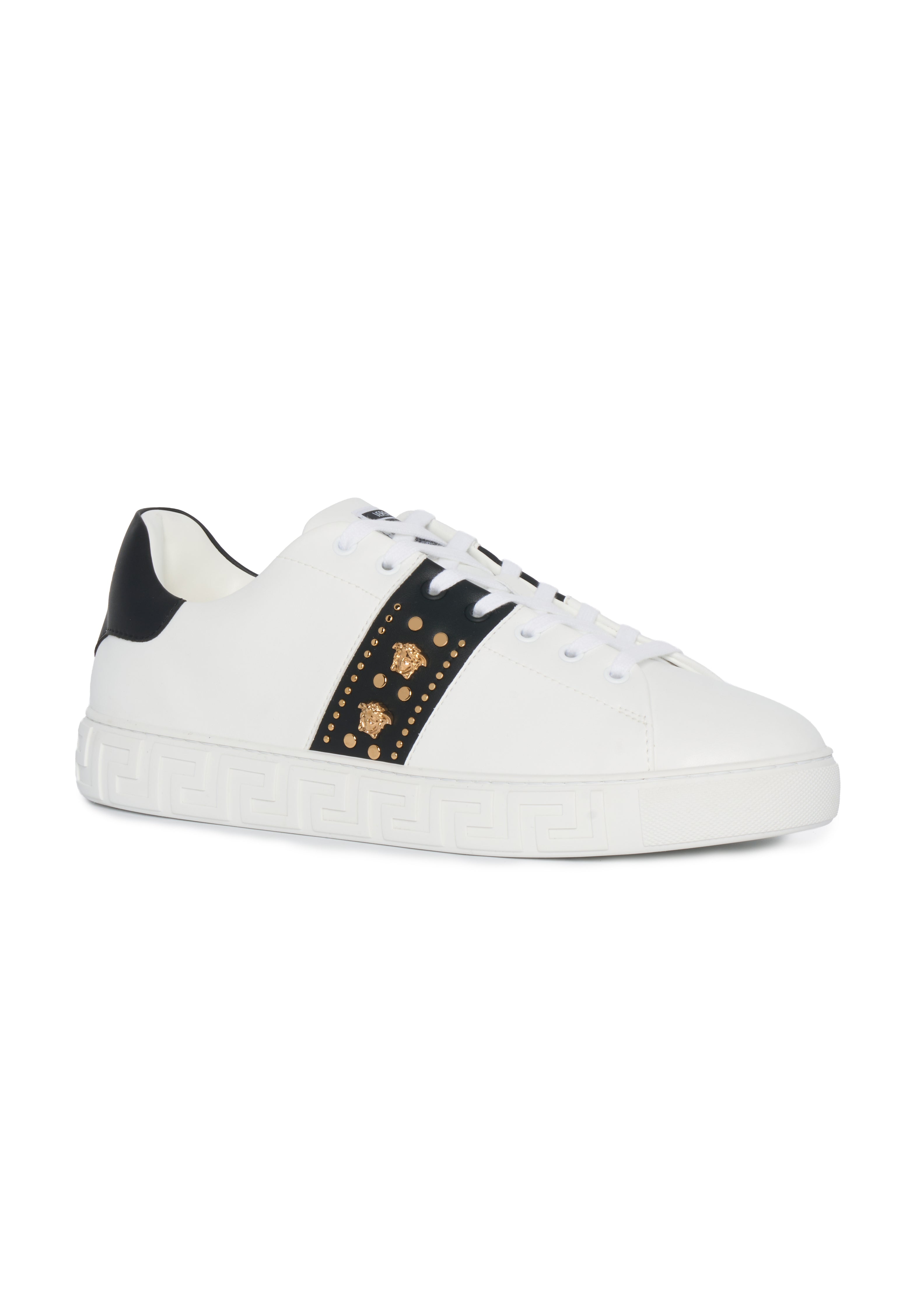 Versace White Eco-Leather Sneakers With Gold-Toned Accents