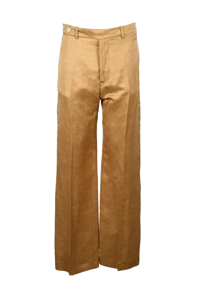 Linen Cupro Trousers - Curry