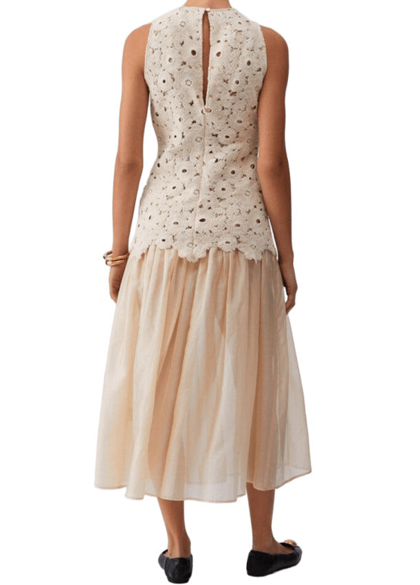 Muslin Dress with Macrame Lace Bodice