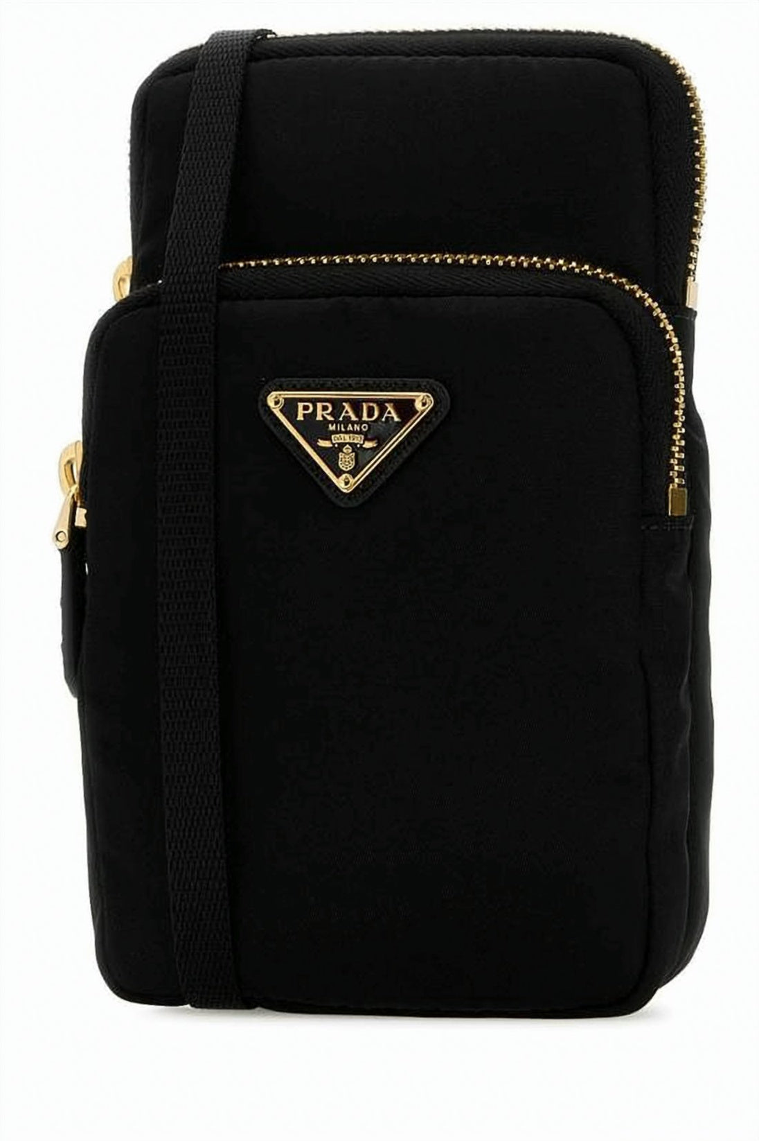 Compact Crossbody Bag in Smooth Recycled Nylon with Gold-tone Accents