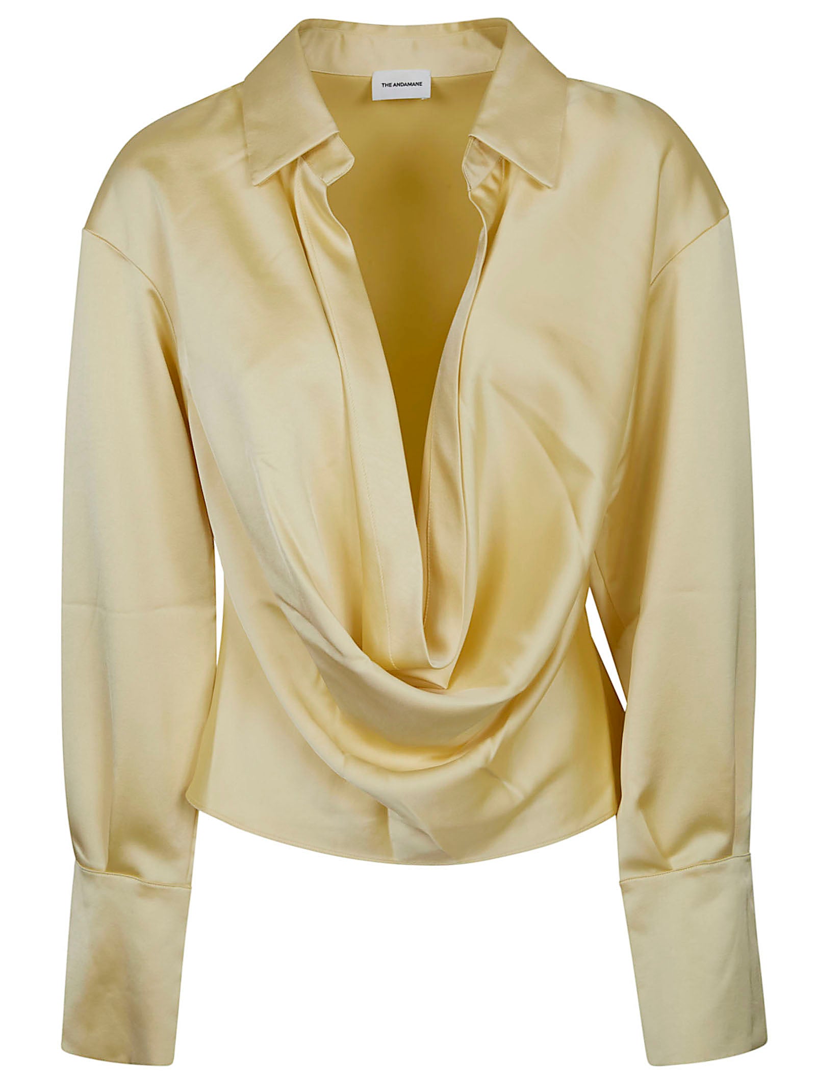 Deep V-Neckline Wide Collar Satin Blouse